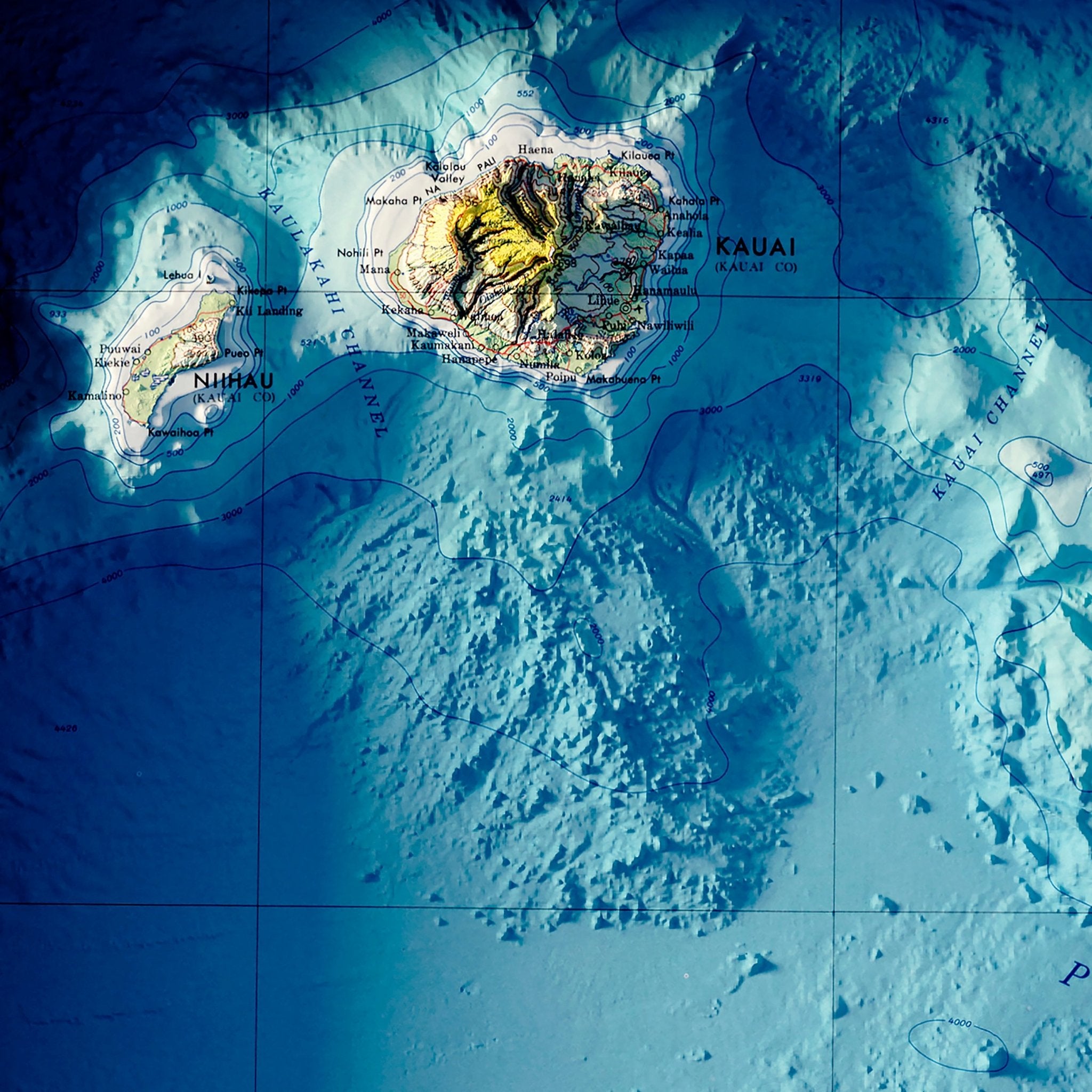 Hawaiian Islands 1971 Shaded Relief Map - Muir Way - Vintage Relief