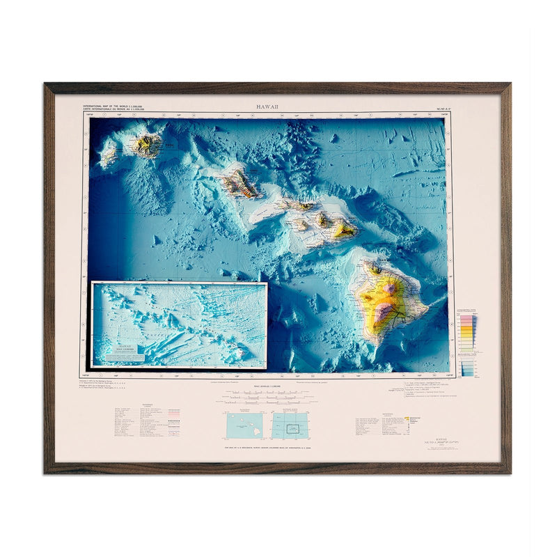 Hawaiian Islands 1971 Shaded Relief Map - Muir Way - Vintage Relief