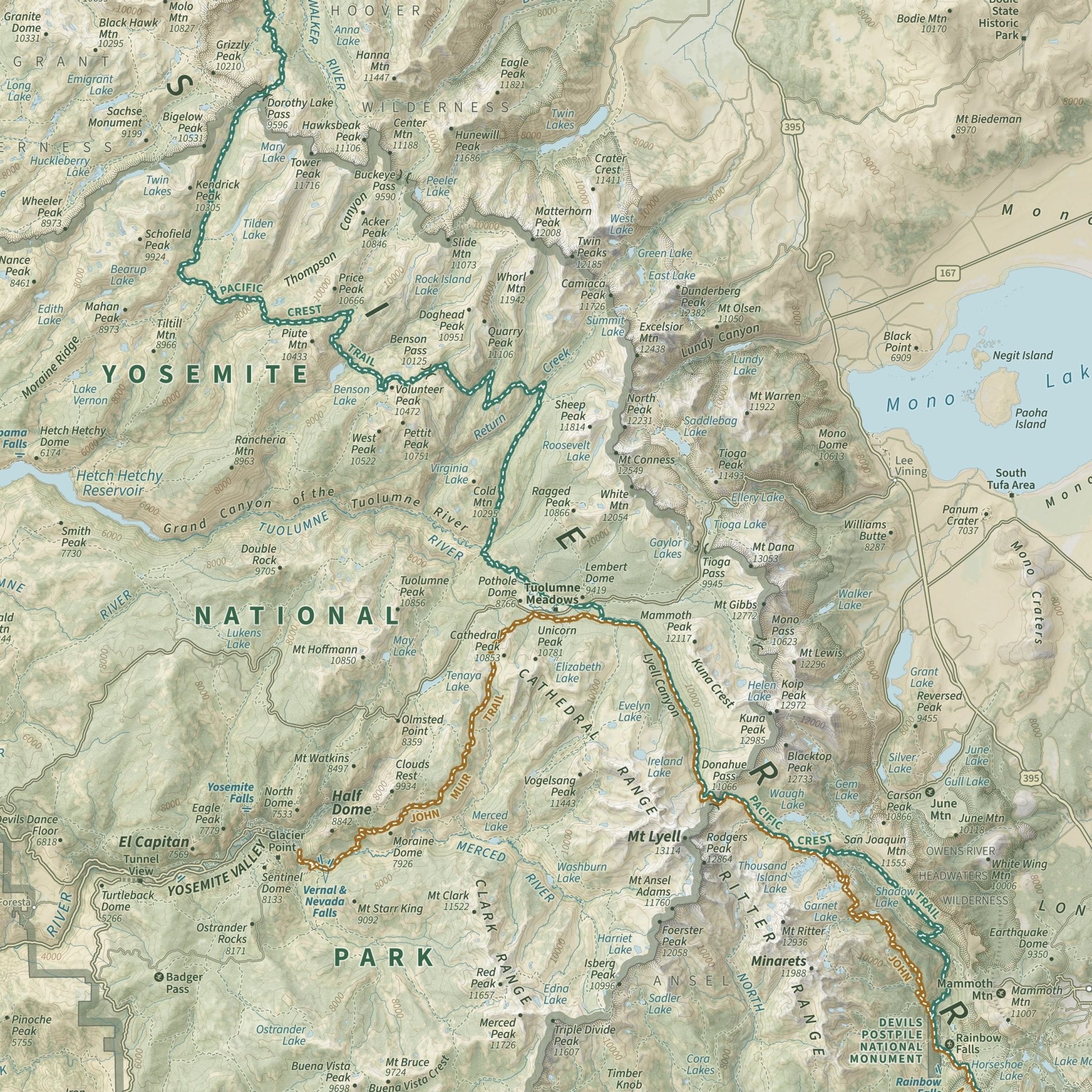 The John Muir Trail Shaded Relief Map - Muir Way - Natural Atlas