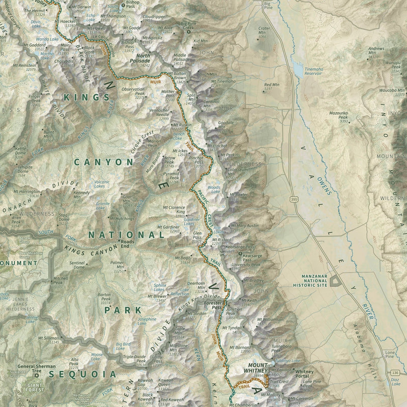 The John Muir Trail Shaded Relief Map - Muir Way - Natural Atlas