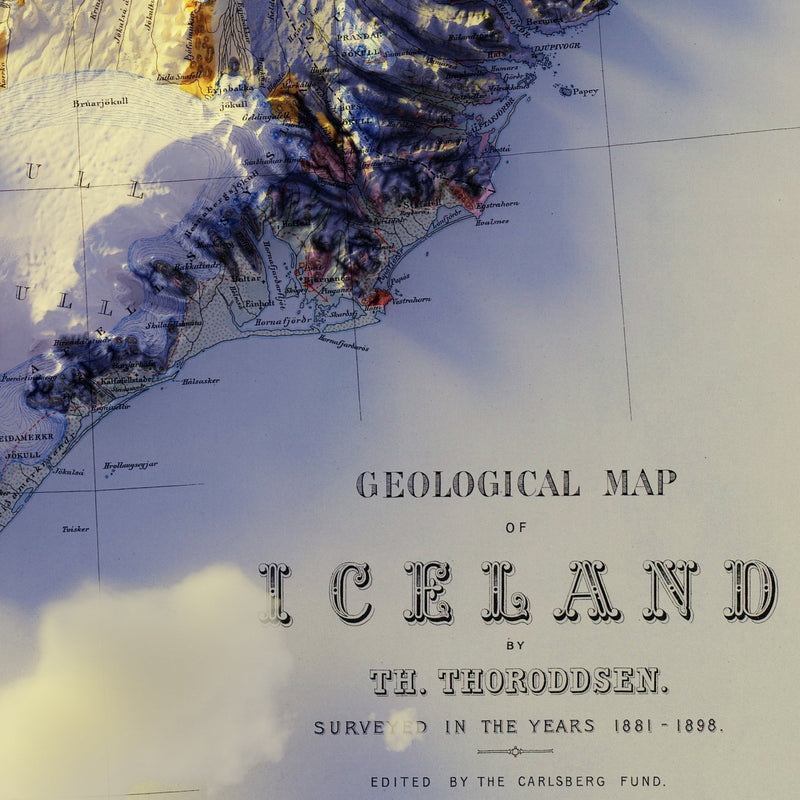 Iceland 1901 Shaded Relief Map - Muir Way - Vintage Relief