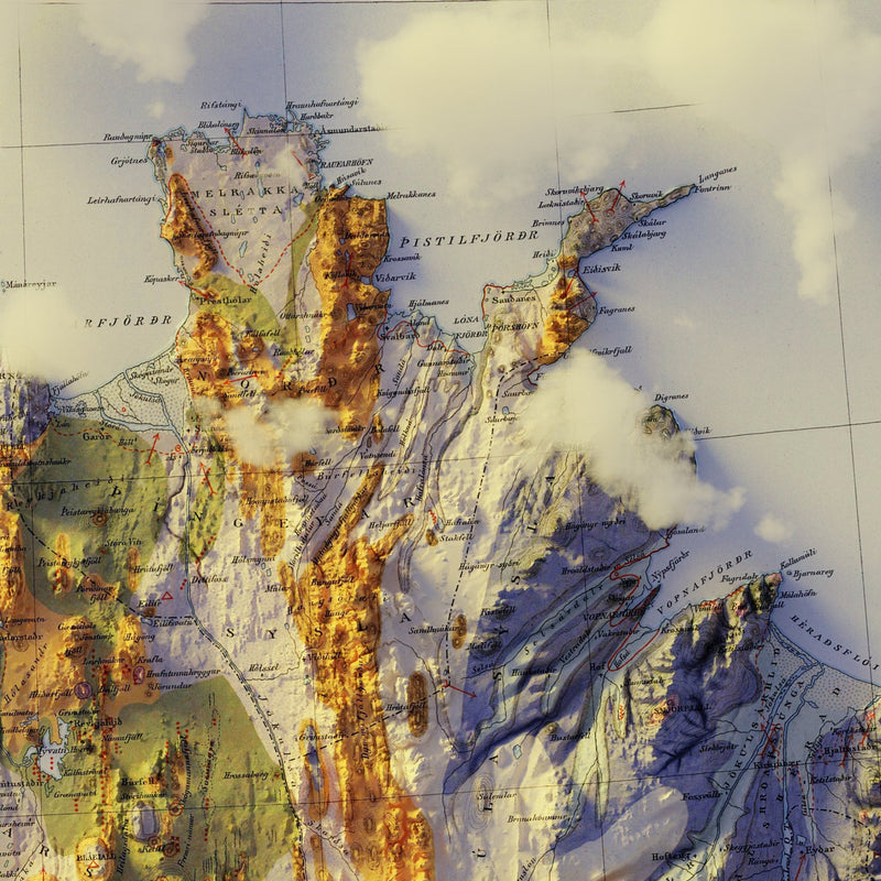 Iceland 1901 Shaded Relief Map - Muir Way - Vintage Relief