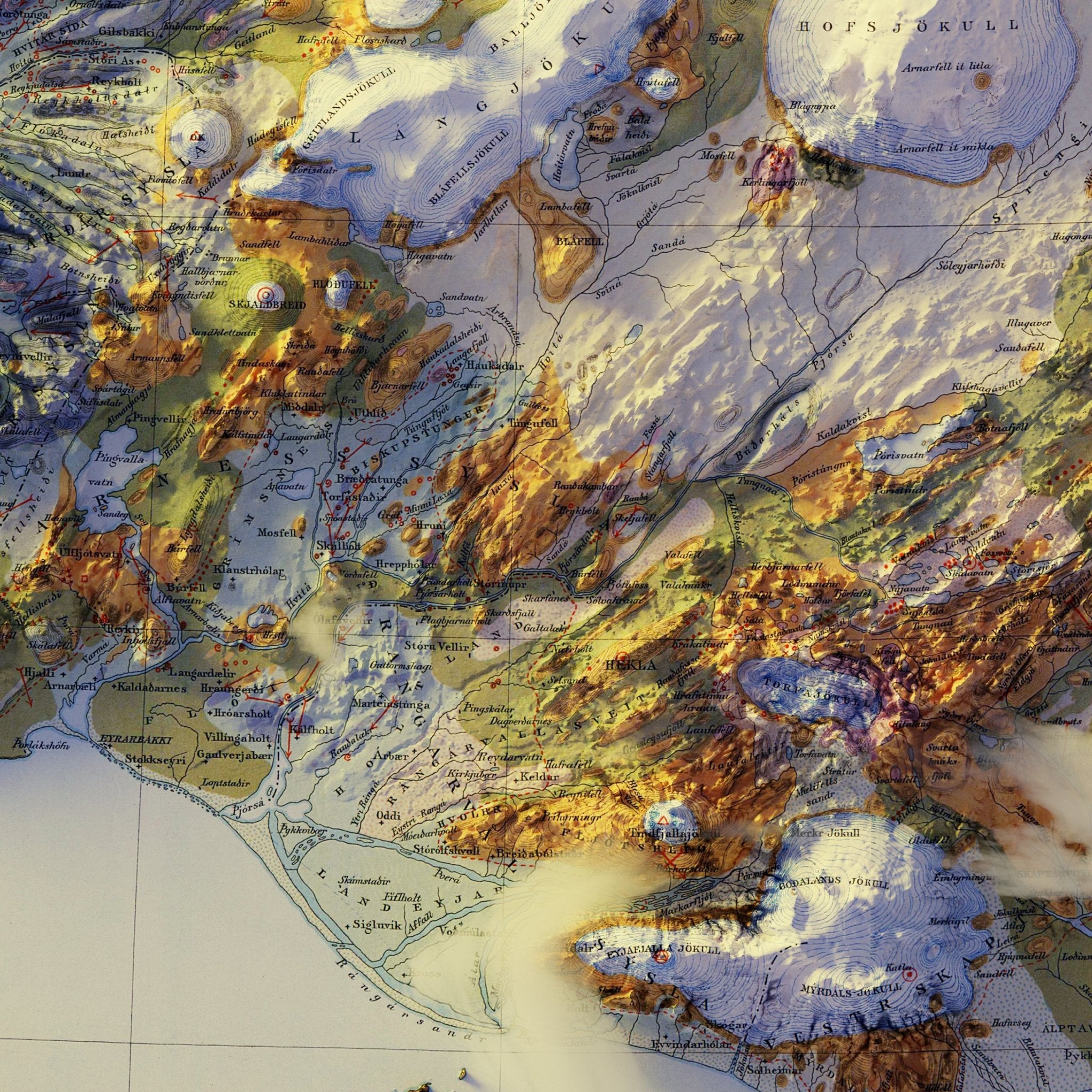 Iceland 1901 Shaded Relief Map - Muir Way - Vintage Relief