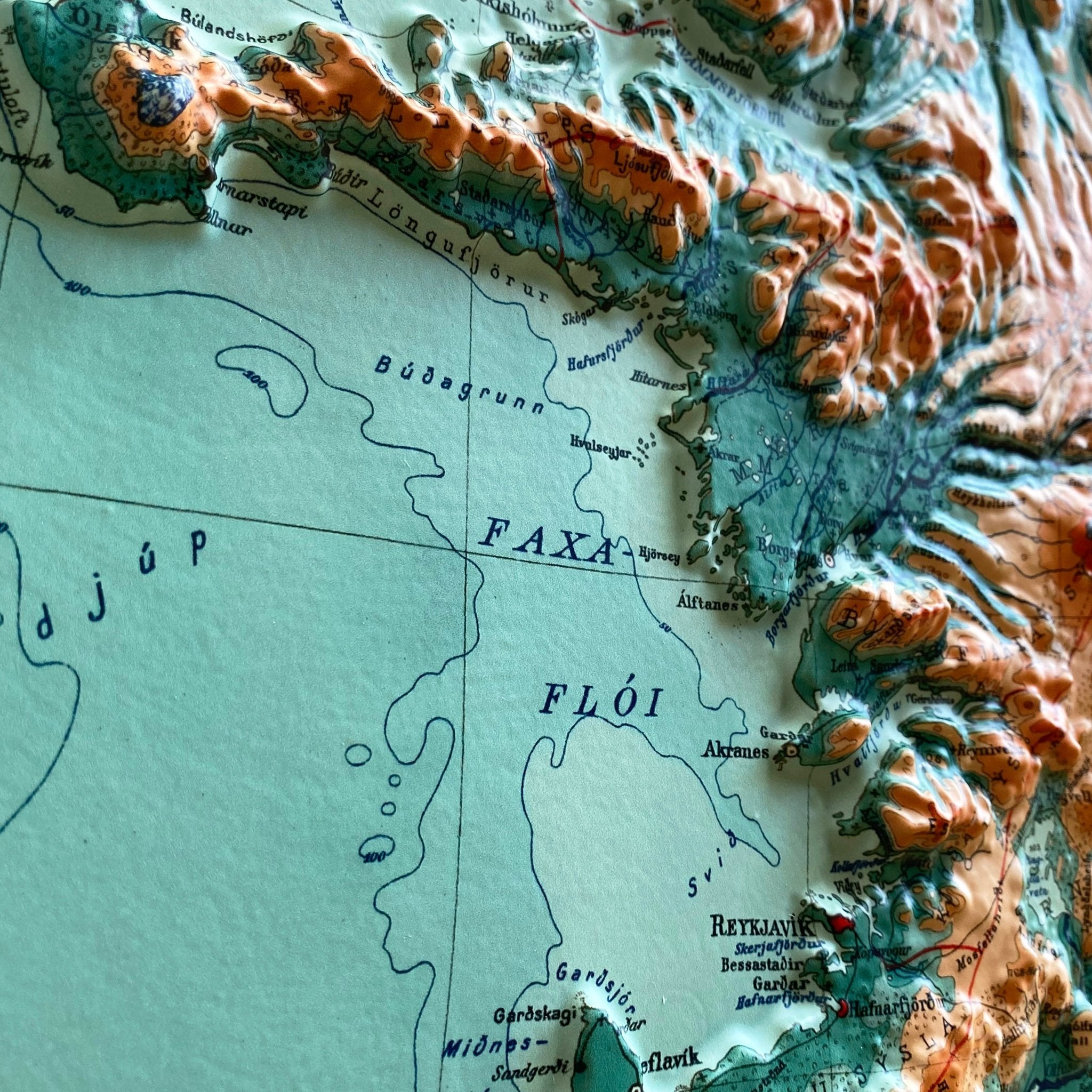 Iceland 1928 3D Raised Relief Map - Muir Way - 3D