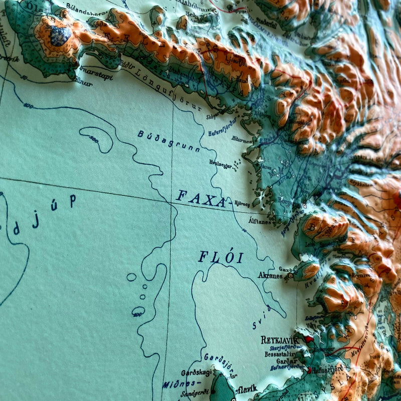 Iceland 1928 3D Raised Relief Map - Muir Way - 3D