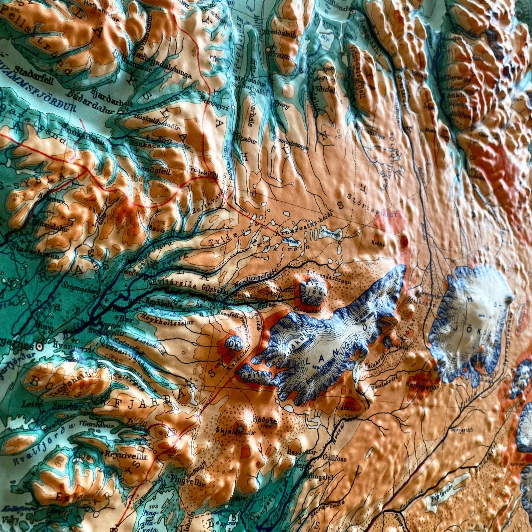 Iceland 1928 3D Raised Relief Map - Muir Way - 3D