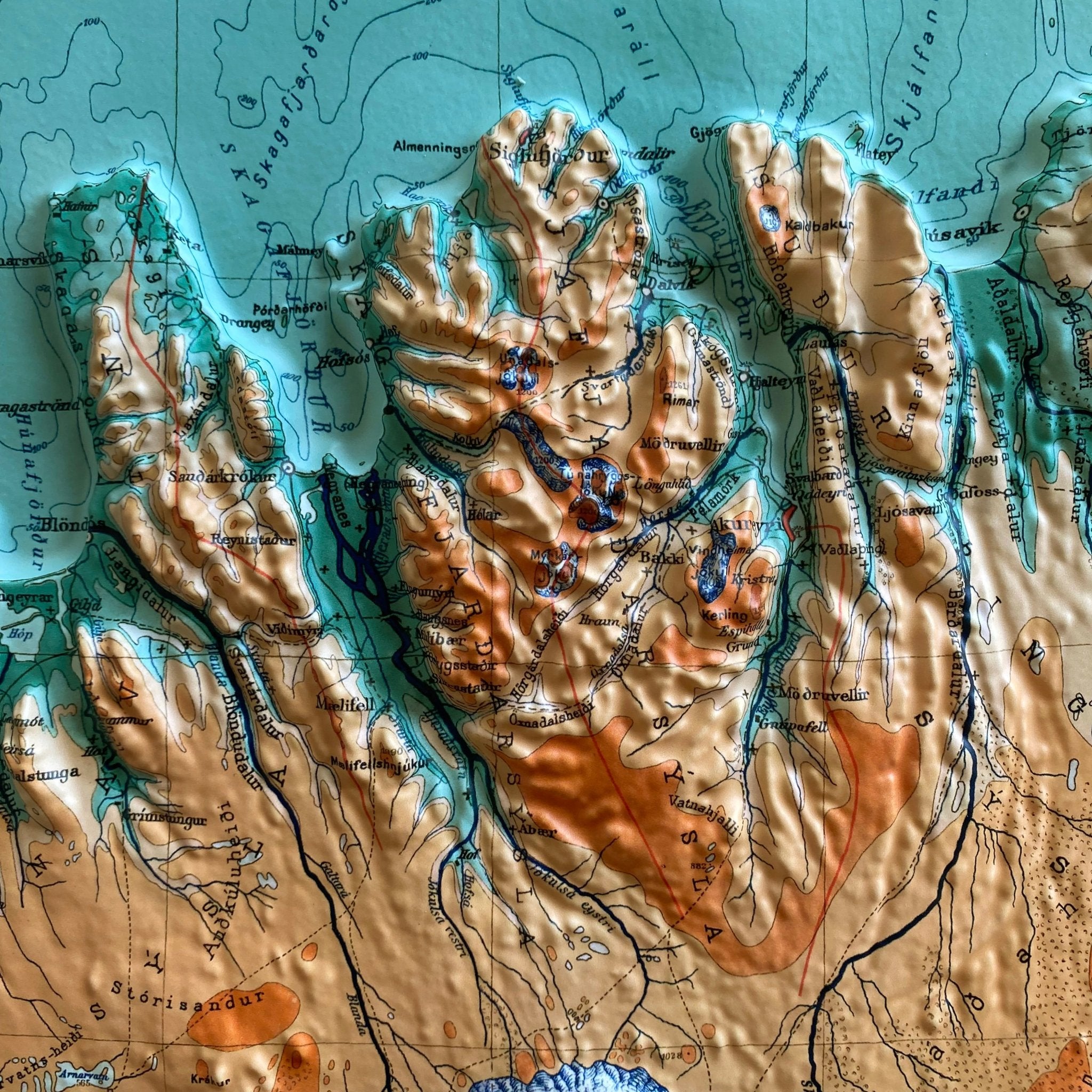 Iceland 1928 3D Raised Relief Map - Muir Way - 3D