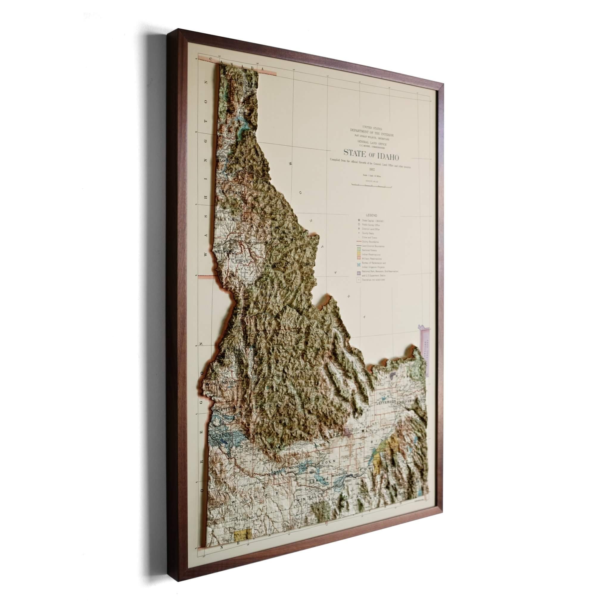 3D Raised Relief Map of Idaho | Muir Way