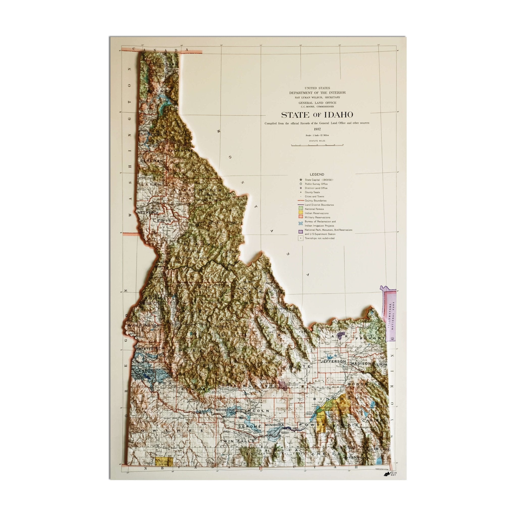 Idaho 1932 3D Raised Relief Map - Muir Way - 3D