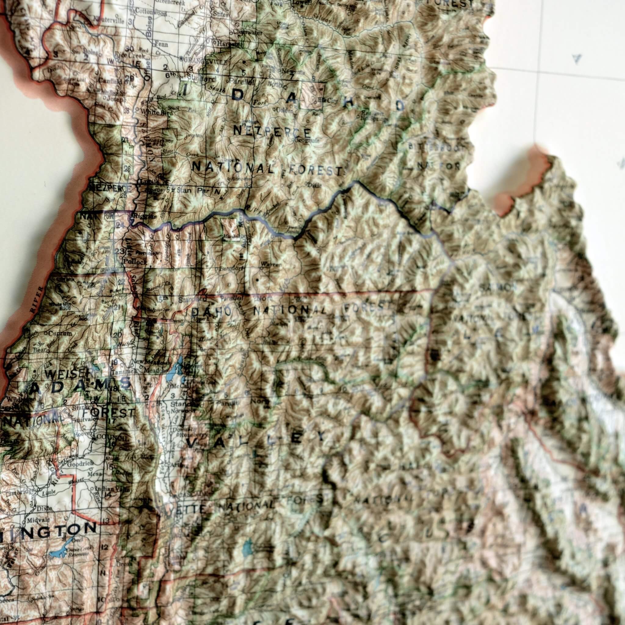 3D Raised Relief Map of Idaho | Muir Way