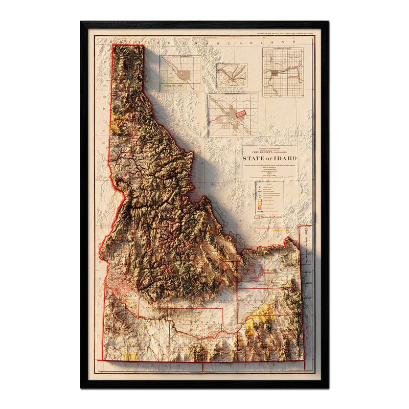 Idaho 1909 Shaded Relief Map - Muir Way - Vintage Relief