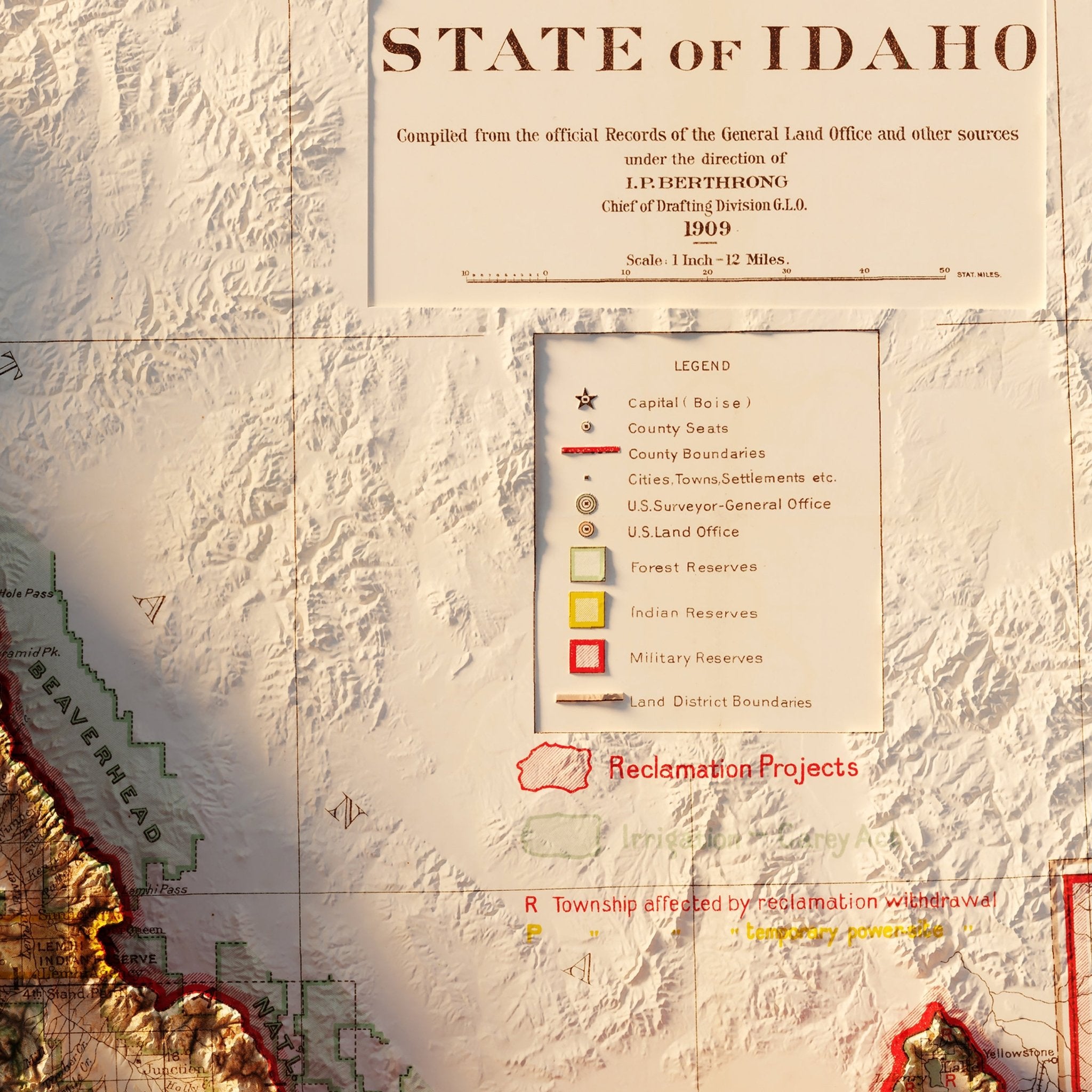 Idaho 1909 Shaded Relief Map - Muir Way - Vintage Relief