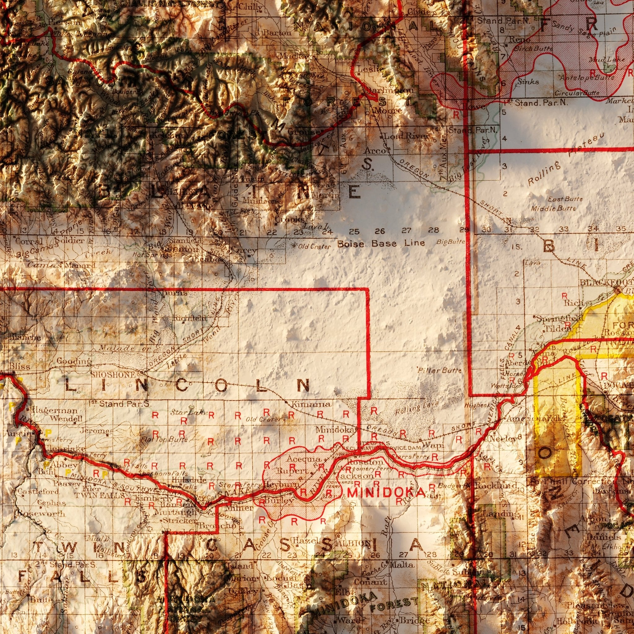 Idaho 1909 Shaded Relief Map - Muir Way - Vintage Relief