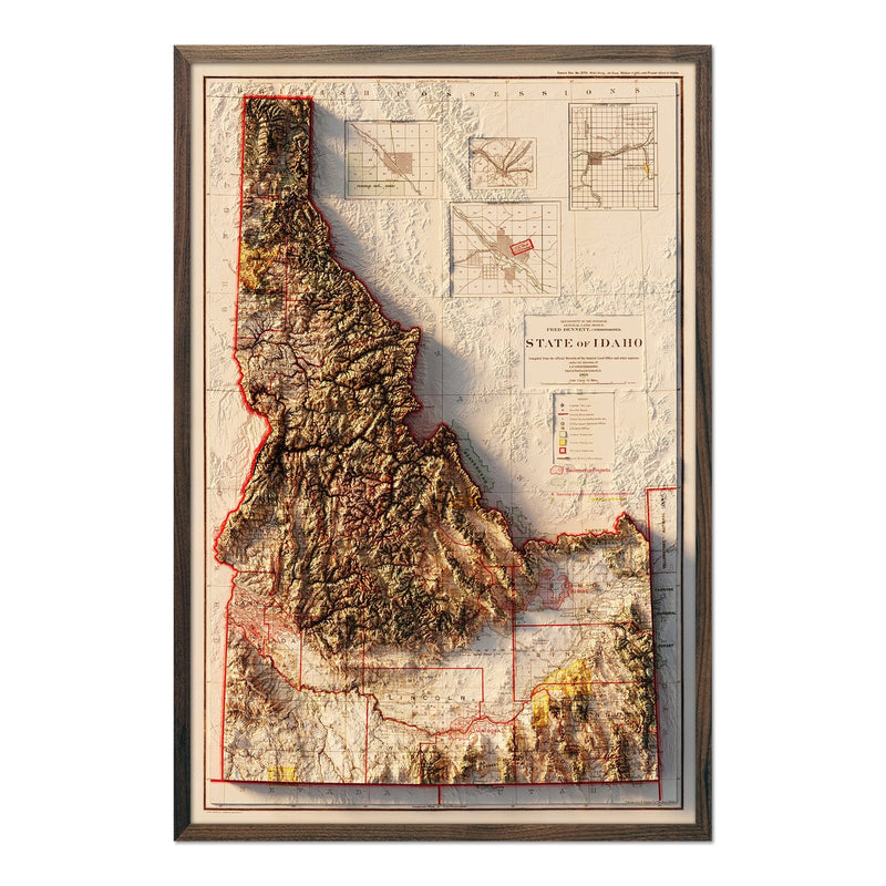 Idaho 1909 Shaded Relief Map - Muir Way - Vintage Relief