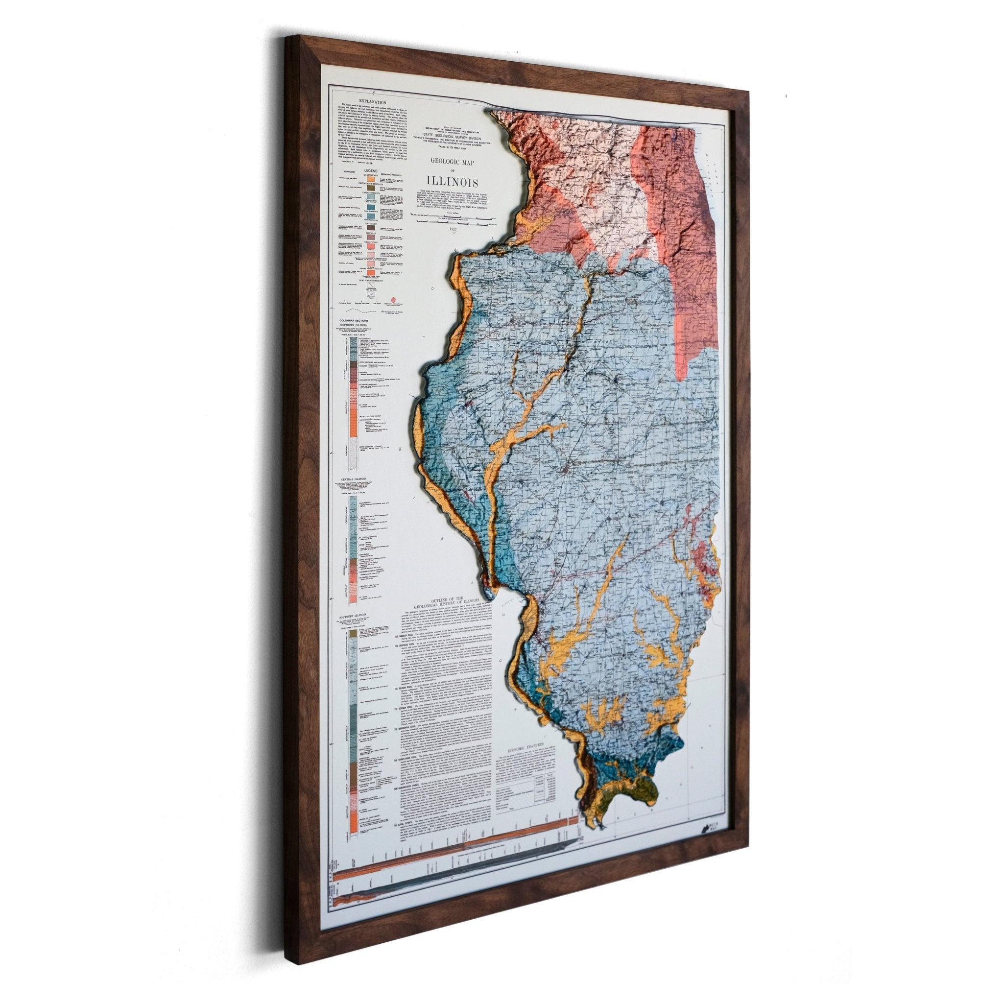 Illinois 1917 3D Raised Relief Map - Muir Way - 3D