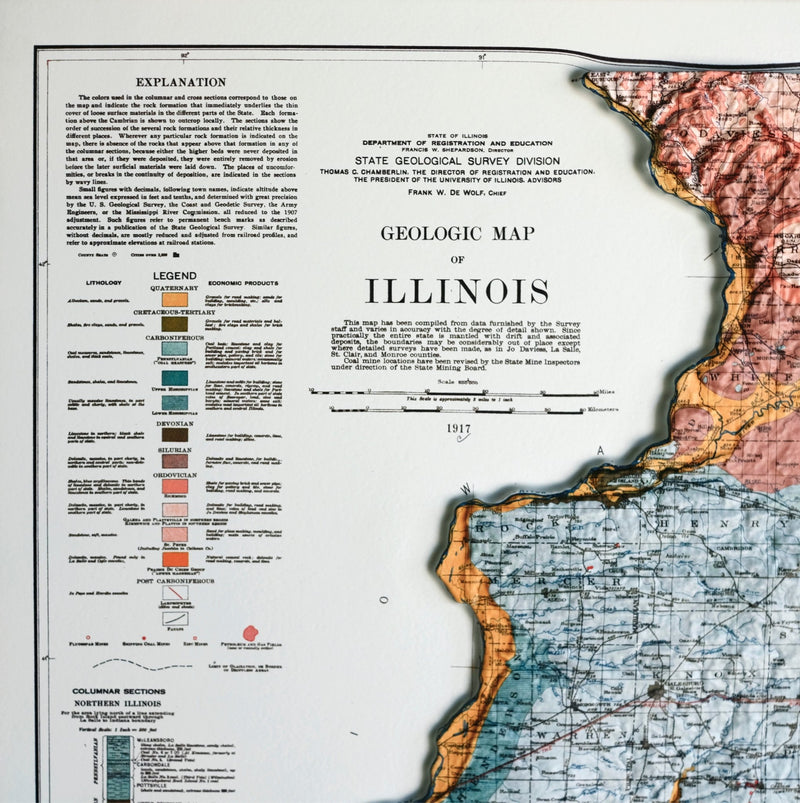 Illinois 1917 3D Raised Relief Map - Muir Way - 3D