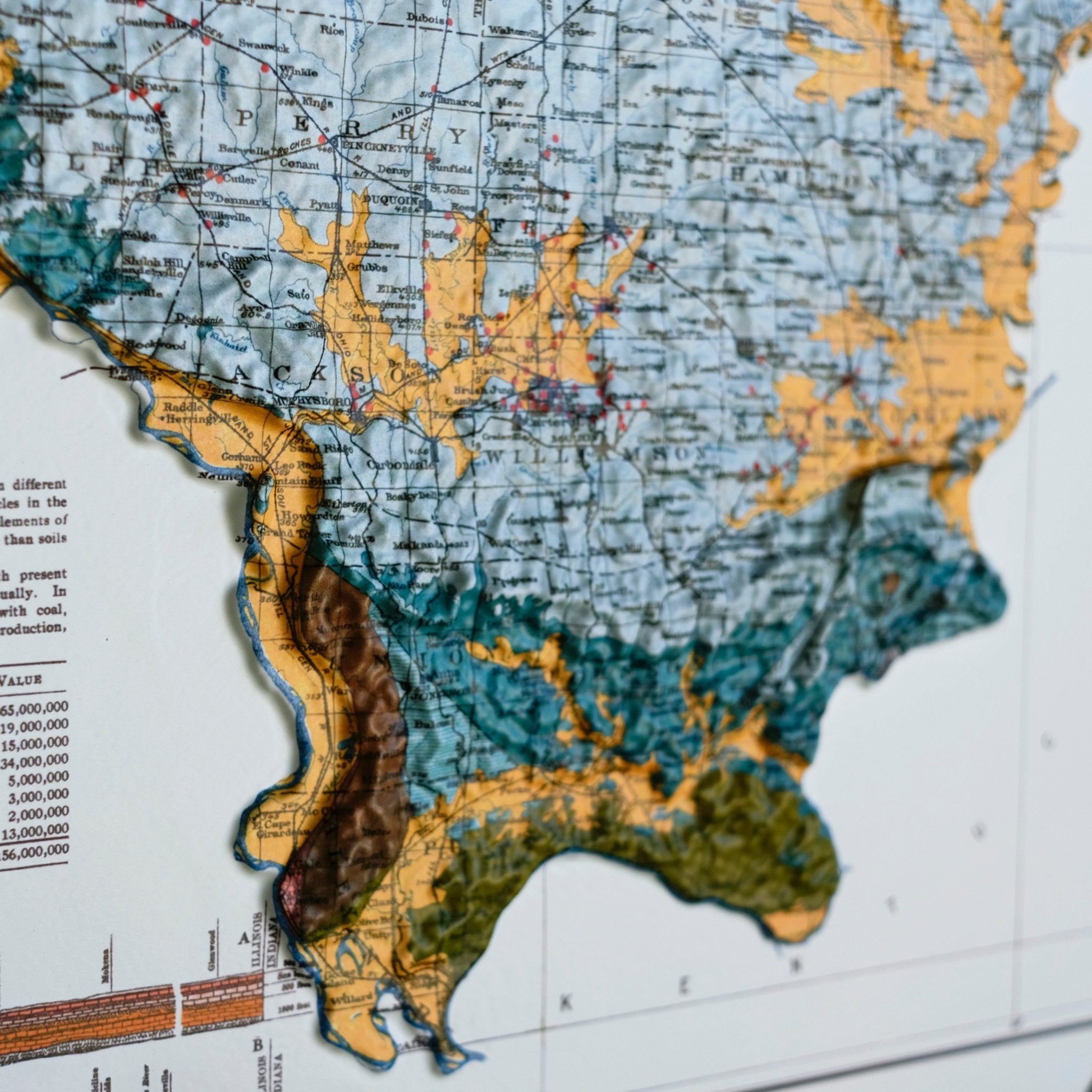 Illinois 1917 3D Raised Relief Map - Muir Way - 3D