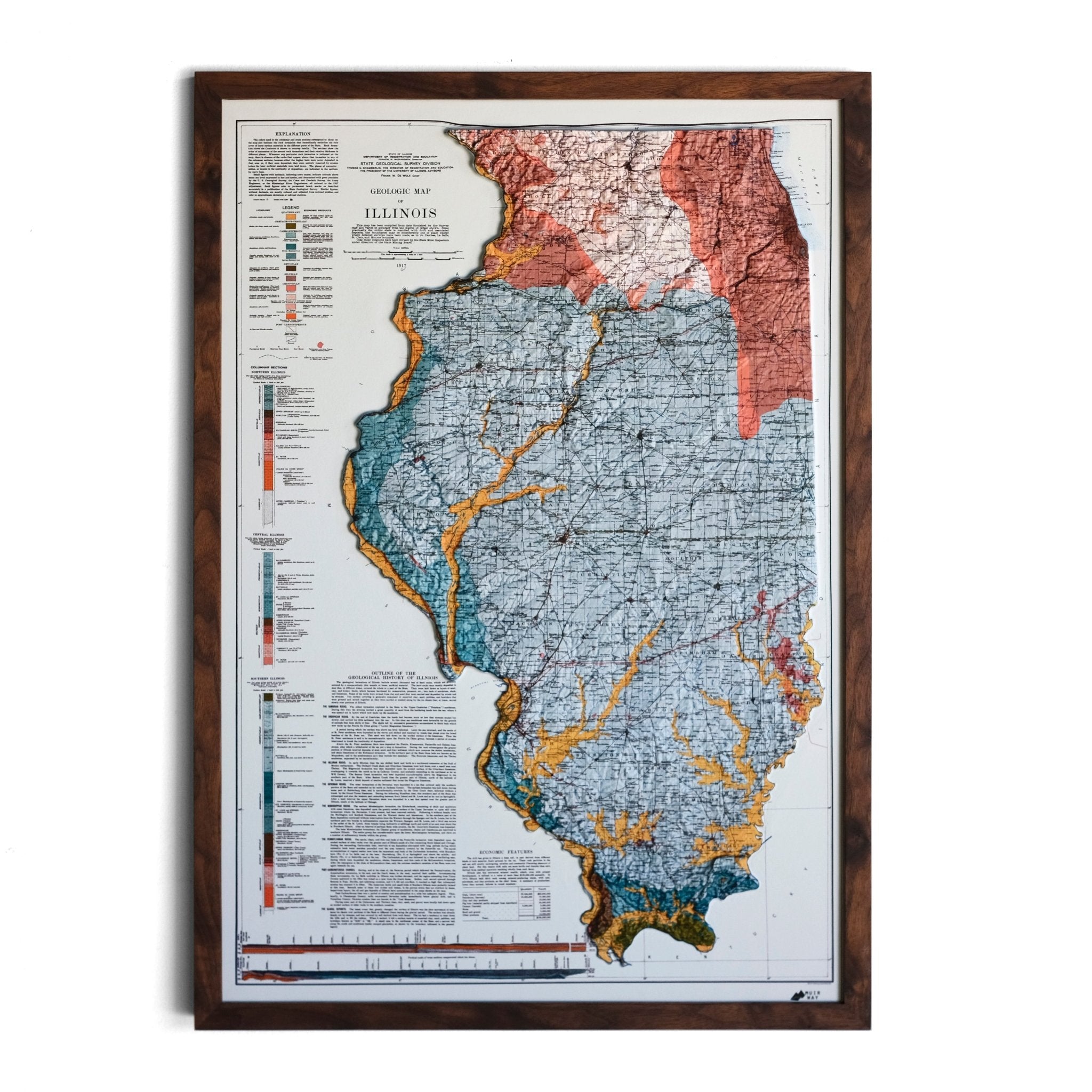 Illinois 1917 3D Raised Relief Map - Muir Way - 3D