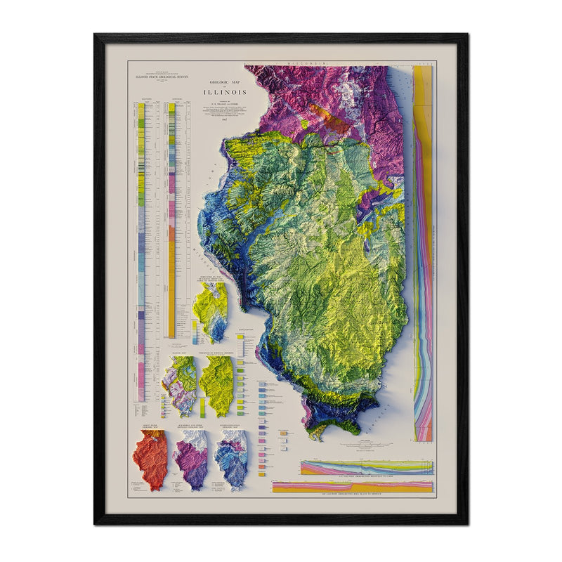 Illinois 1967 Shaded Relief Map - Muir Way - Vintage Relief