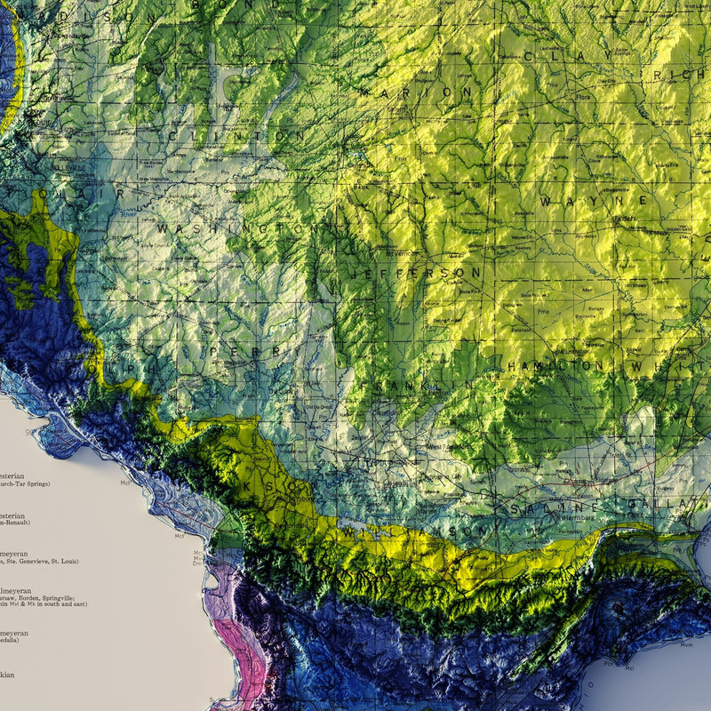 Illinois 1967 Shaded Relief Map - Muir Way - Vintage Relief