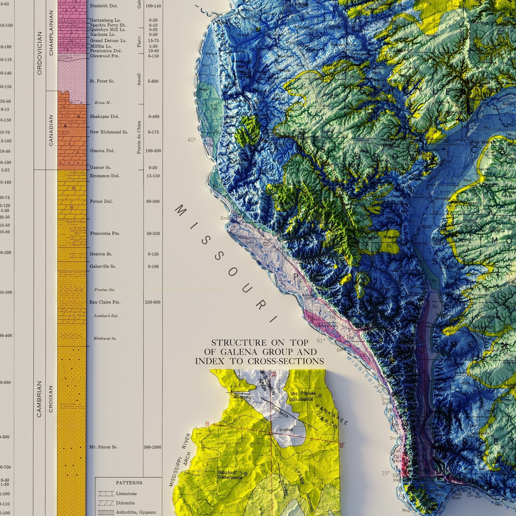Illinois 1967 Shaded Relief Map - Muir Way - Vintage Relief