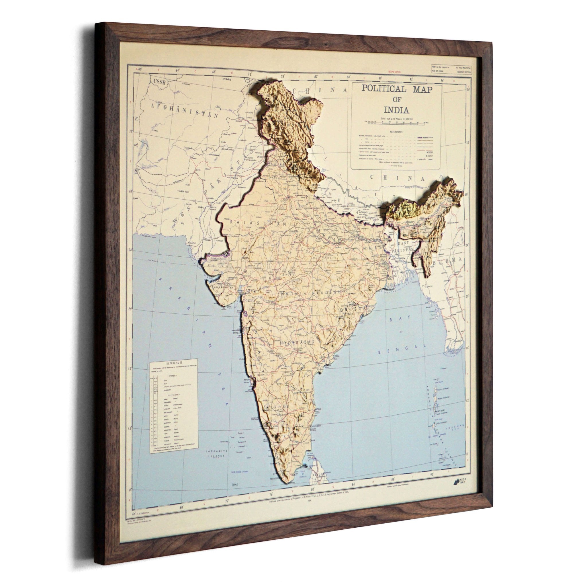 India 1954 3D Raised Relief Map - Muir Way - 3D