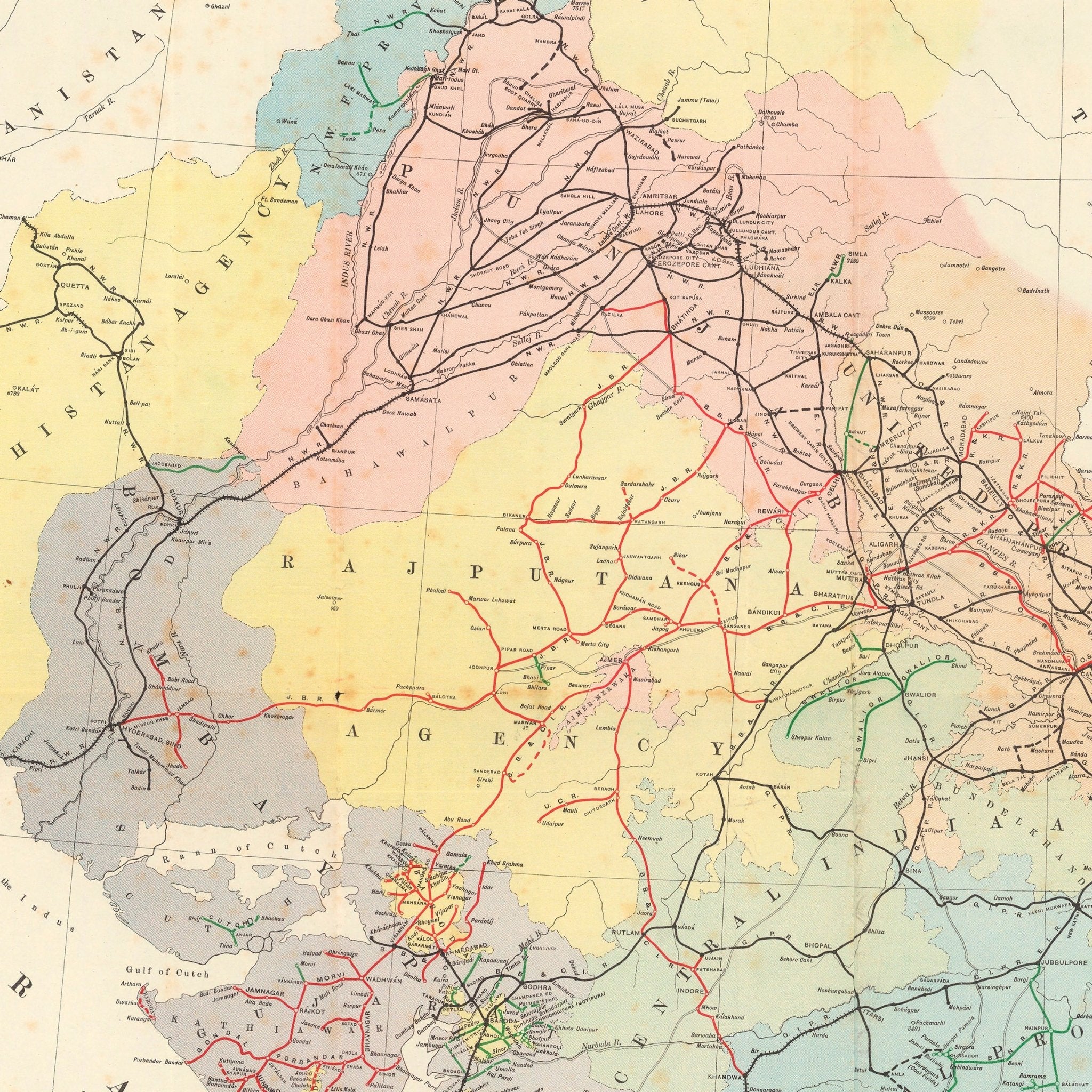 India Railways Map - Muir Way - Vintage Map