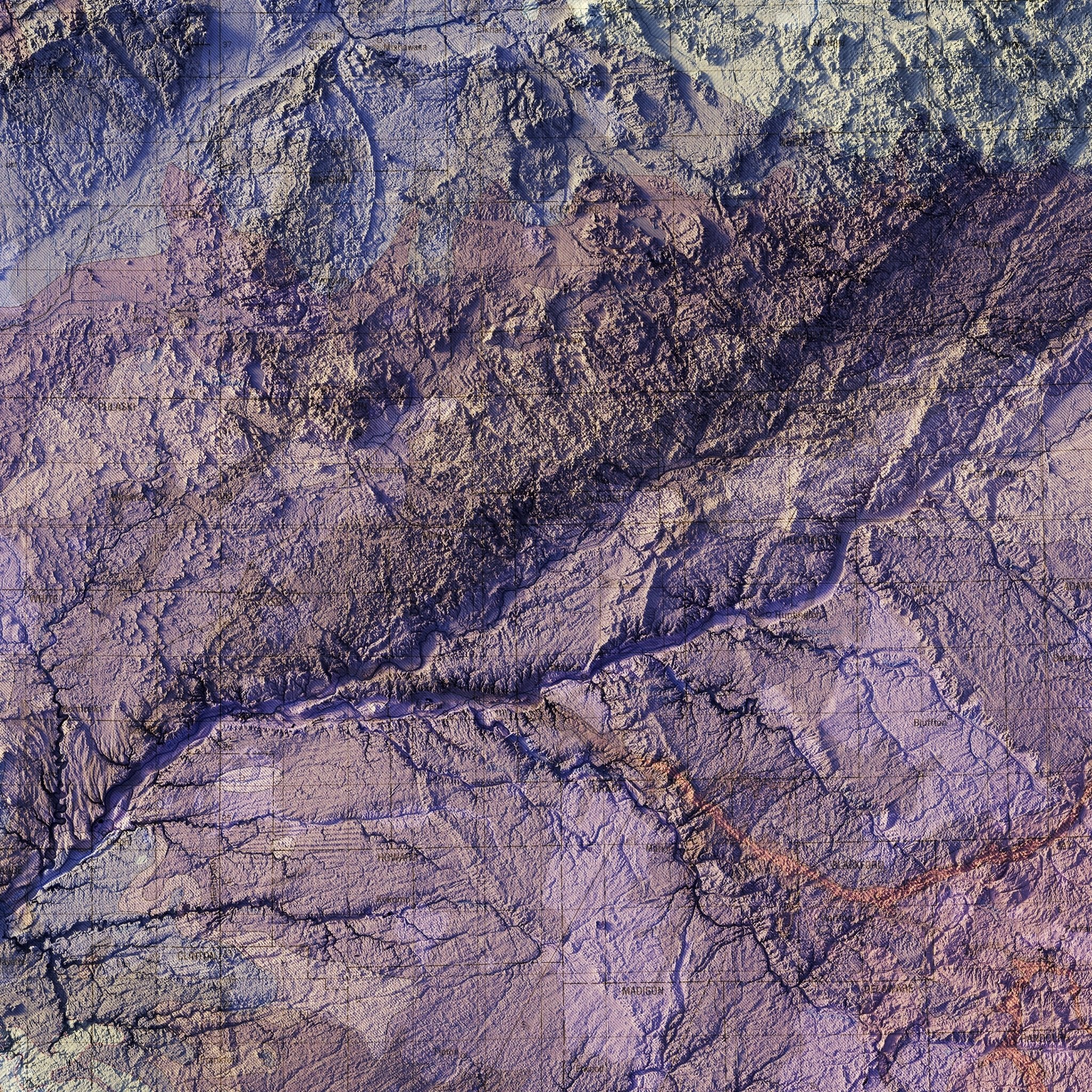 Indiana 1987 Shaded Relief Map - Muir Way - Vintage Relief