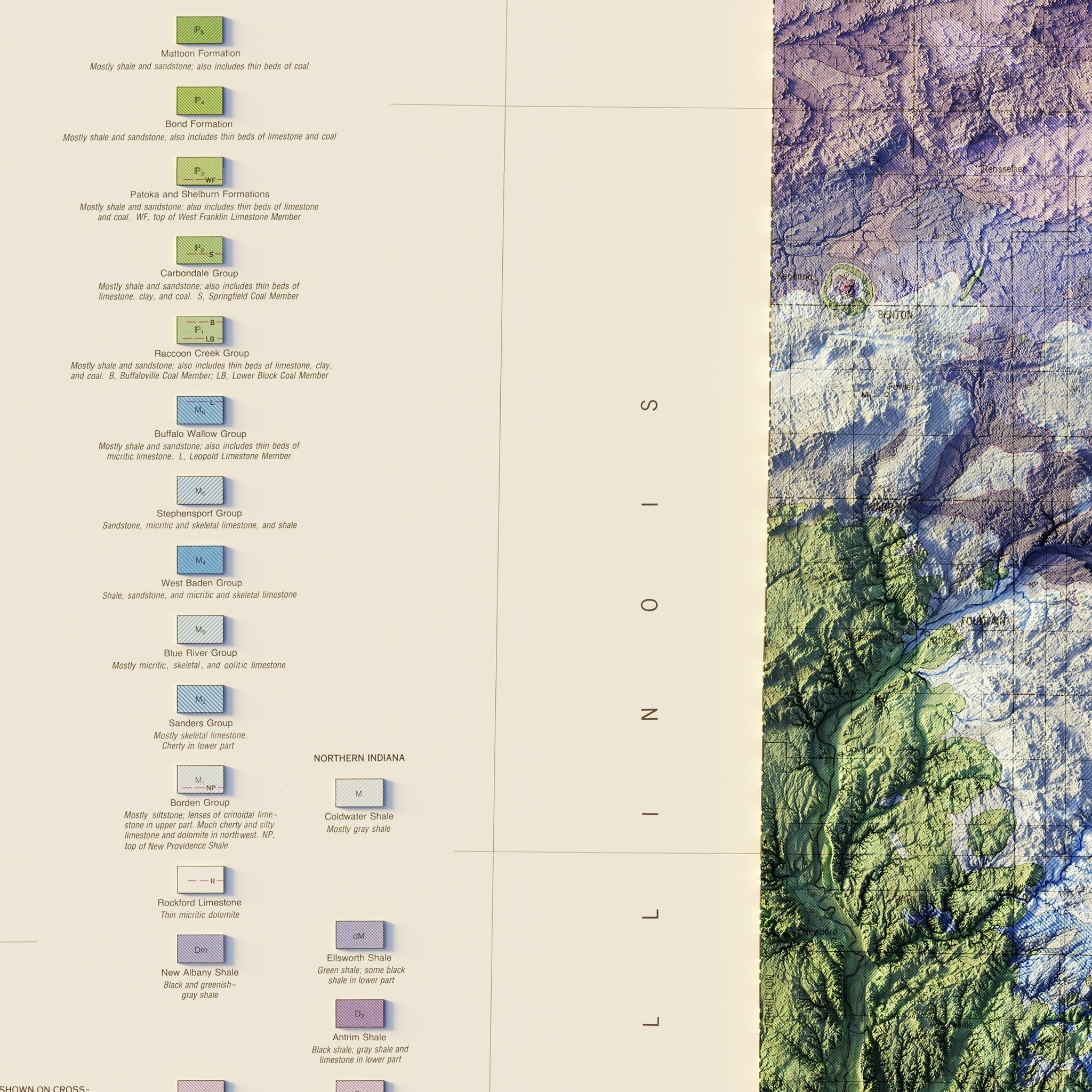 Indiana 1987 Shaded Relief Map - Muir Way - Vintage Relief