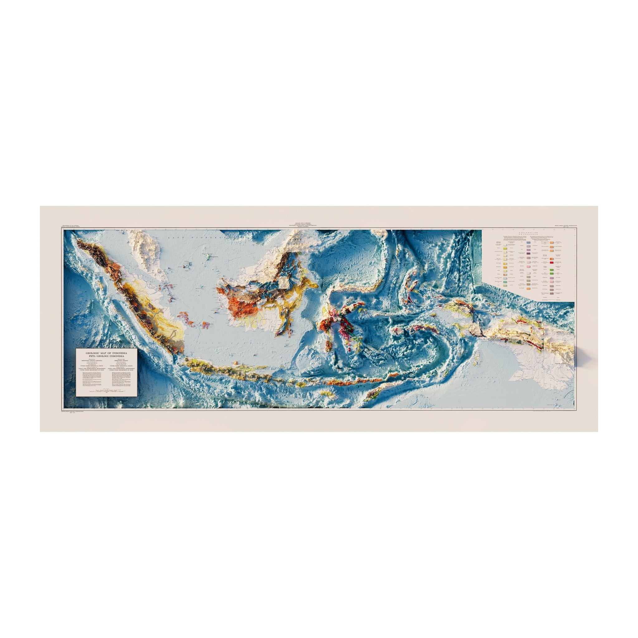 Indonesia 1965 Shaded Relief Map - Muir Way - Vintage Relief