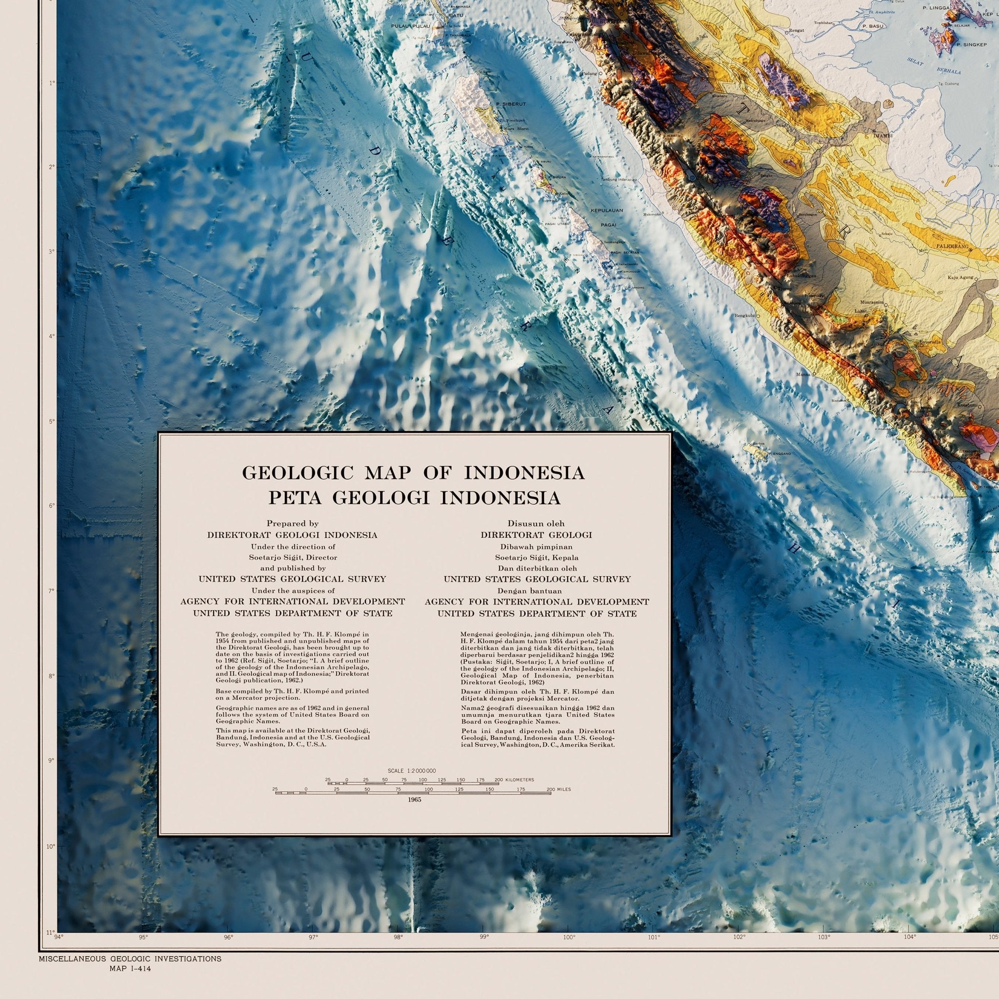 Indonesia 1965 Shaded Relief Map - Muir Way - Vintage Relief