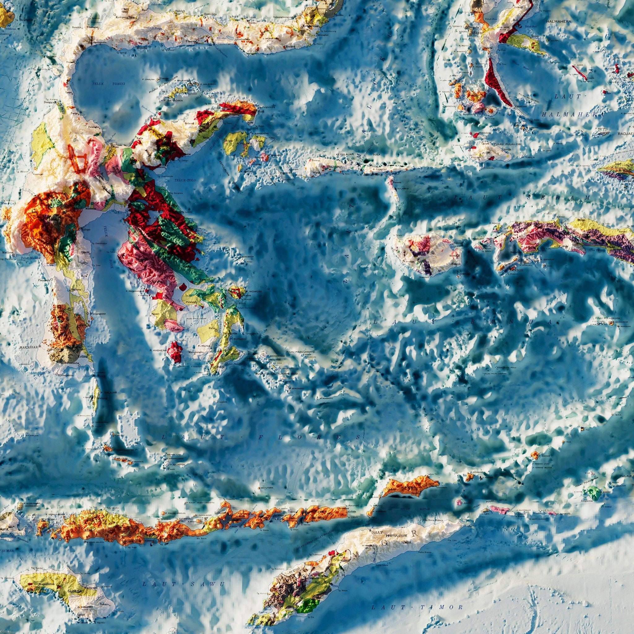 Indonesia 1965 Shaded Relief Map - Muir Way - Vintage Relief
