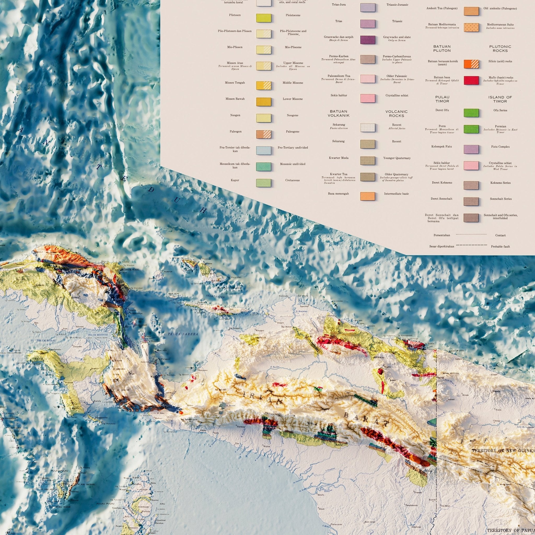 Indonesia 1965 Shaded Relief Map - Muir Way - Vintage Relief