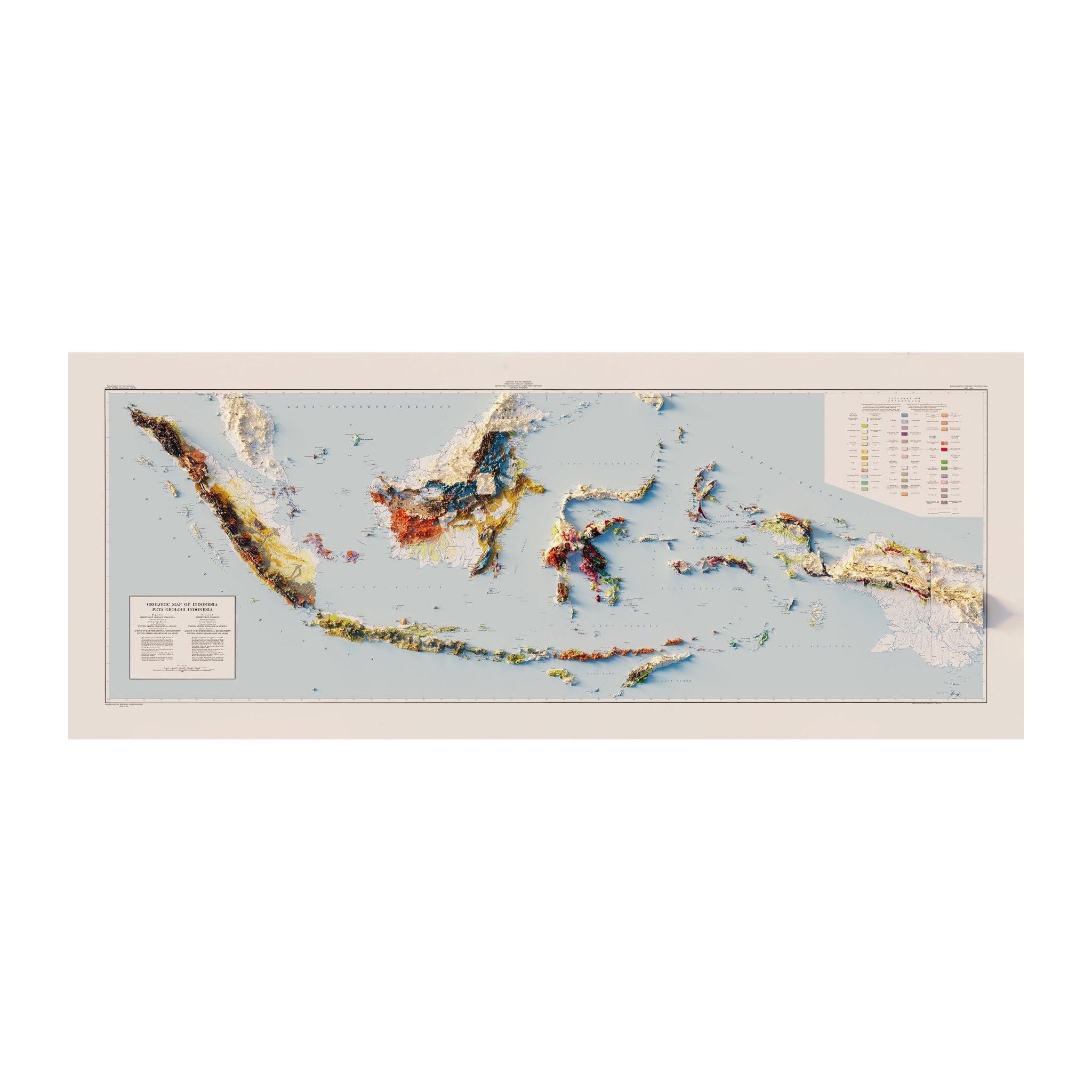 Indonesia 1965 Shaded Relief Map - Muir Way - Vintage Relief