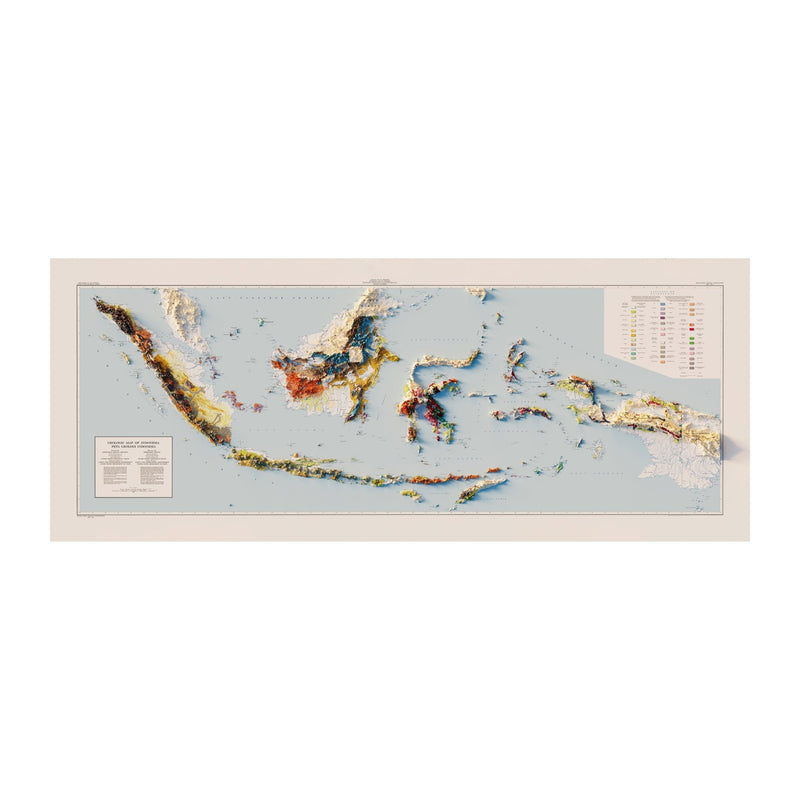 Indonesia 1965 Shaded Relief Map - Muir Way - Vintage Relief