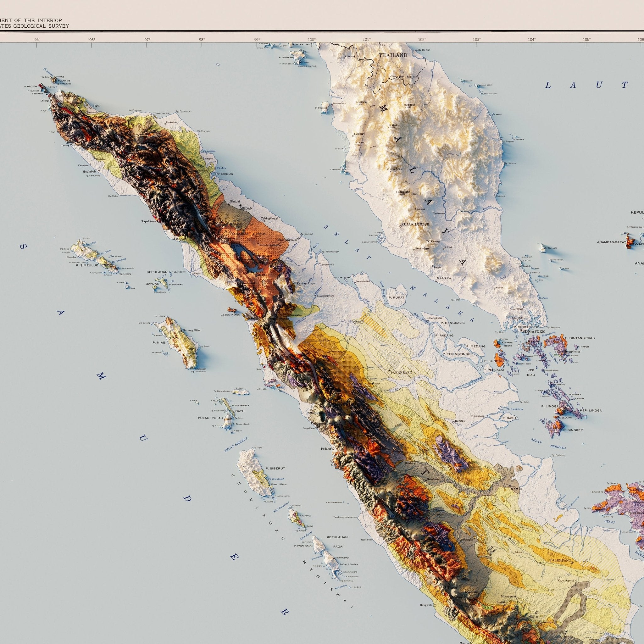 Indonesia 1965 Shaded Relief Map - Muir Way - Vintage Relief