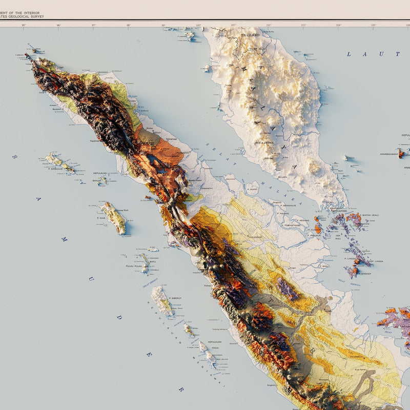 Indonesia 1965 Shaded Relief Map - Muir Way - Vintage Relief