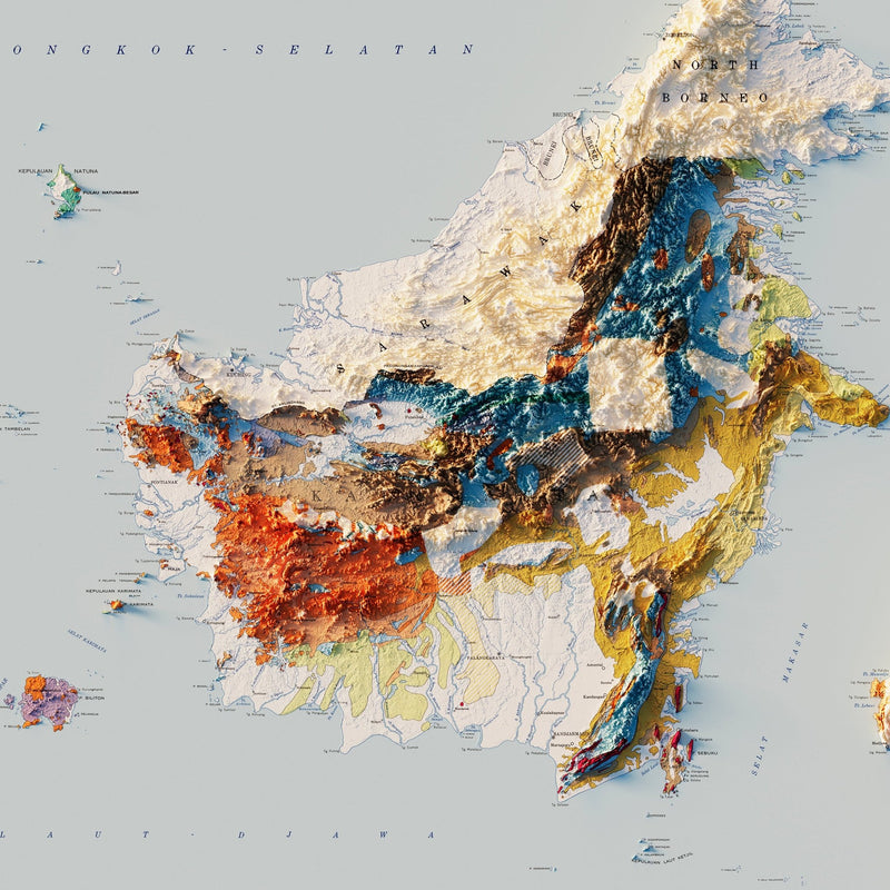 Indonesia 1965 Shaded Relief Map - Muir Way - Vintage Relief