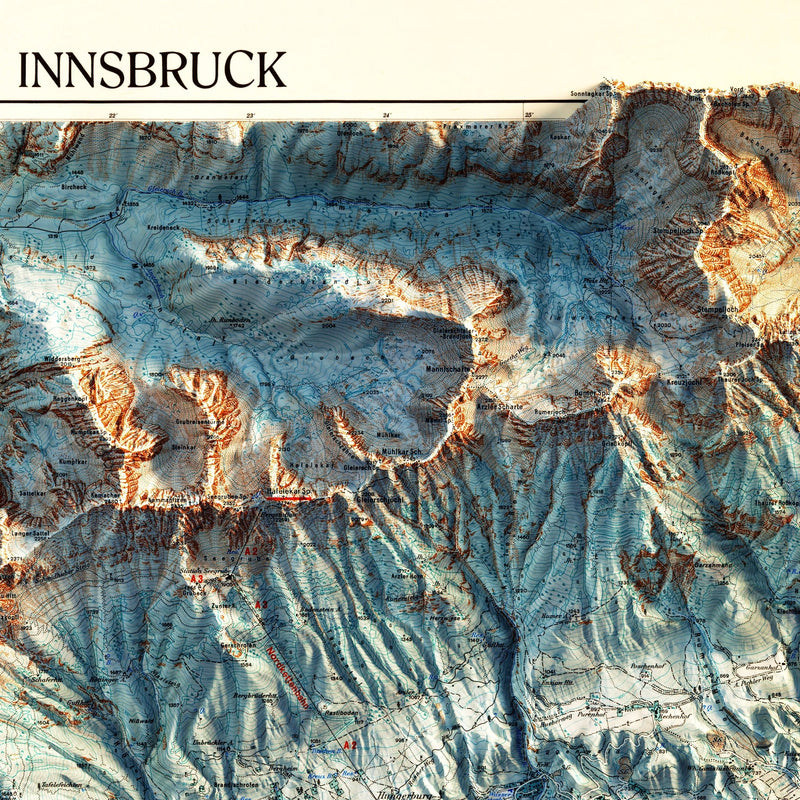 Innsbruck, Austria 1964 Shaded Relief Map - Muir Way - Vintage Relief