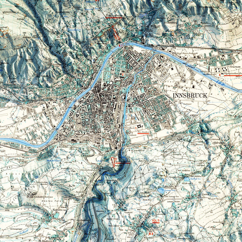 Innsbruck, Austria 1964 Shaded Relief Map - Muir Way - Vintage Relief