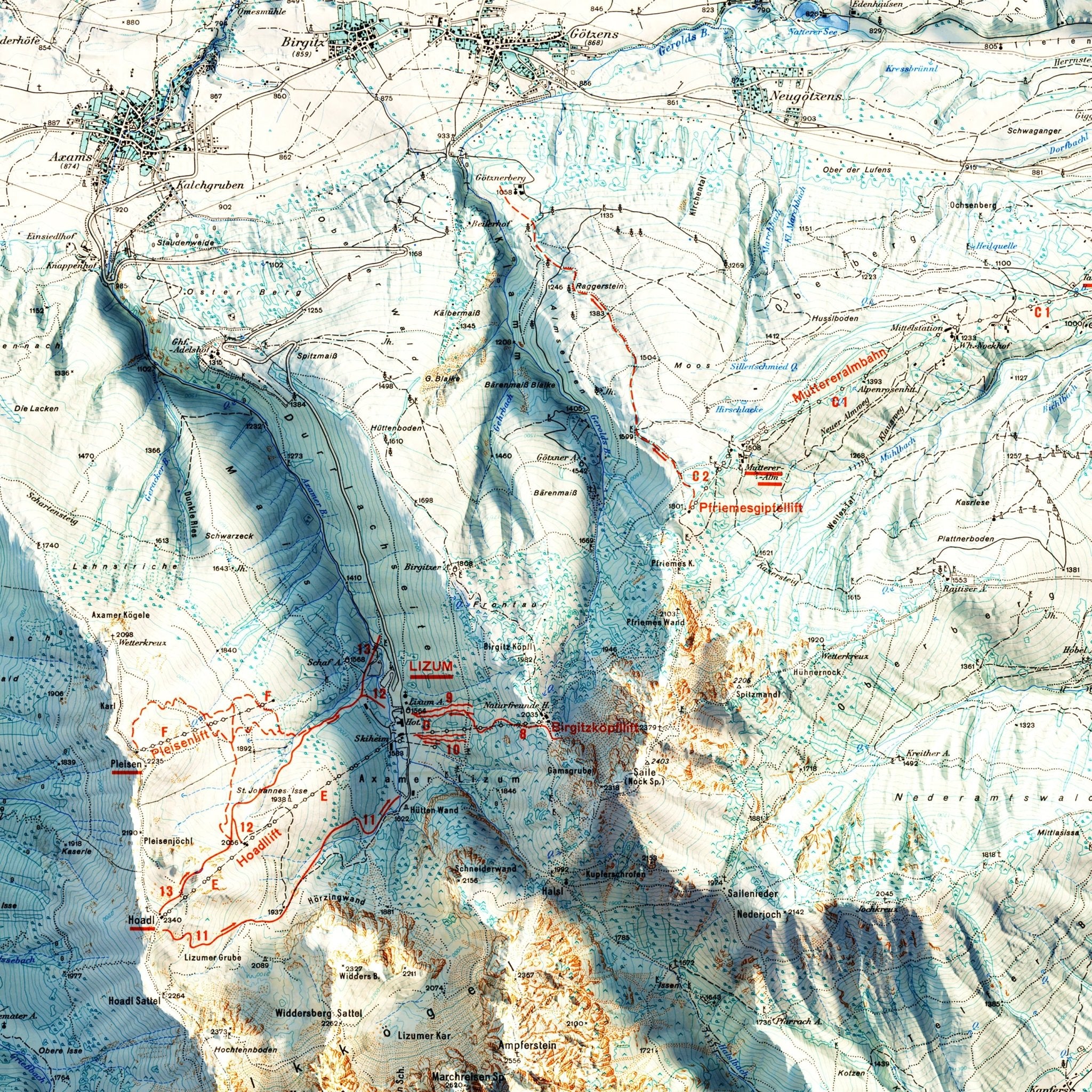 Innsbruck, Austria 1964 Shaded Relief Map - Muir Way - Vintage Relief