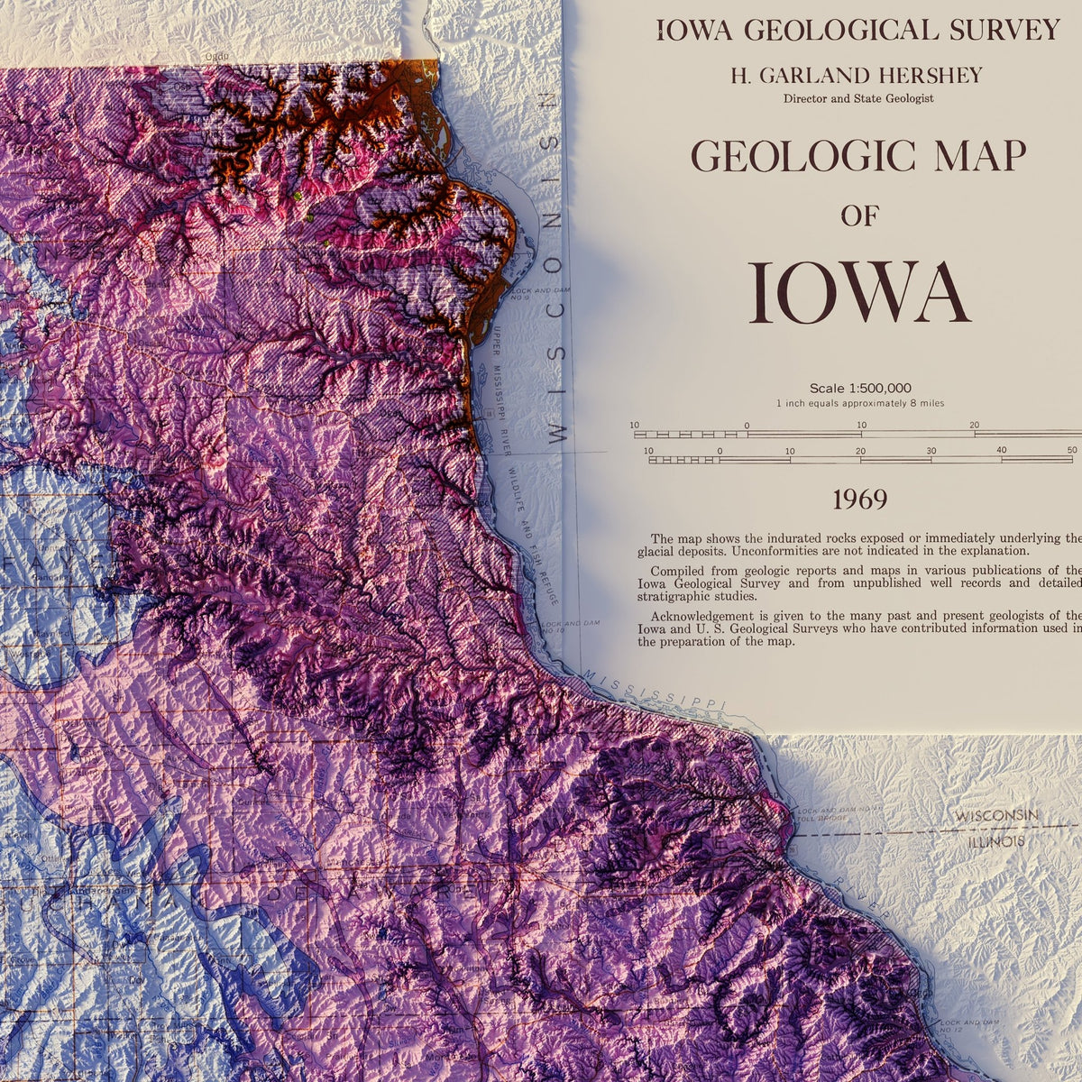 Highest Point In Iowa Map Iowa Relief Maps | Hydrological & Elevation Map Prints – Muir Way
