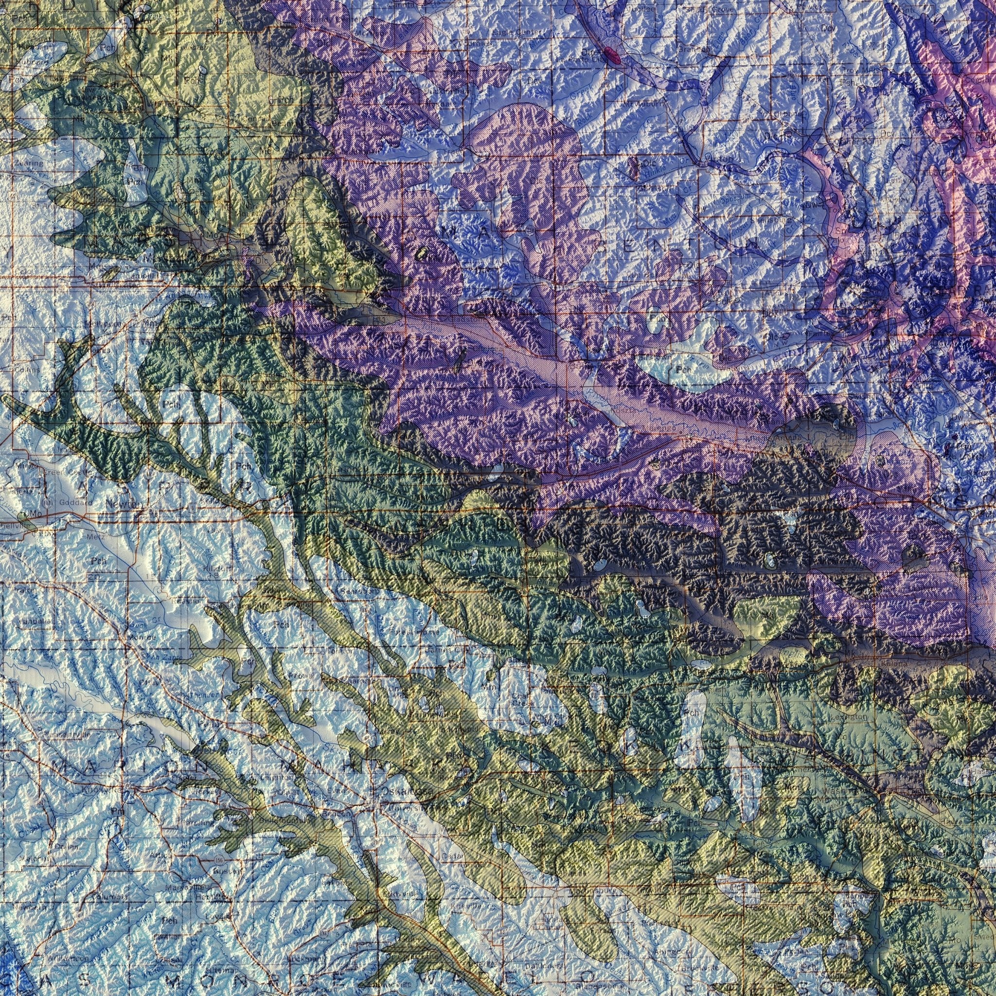 Iowa 1969 Shaded Relief Map - Muir Way - Vintage Relief