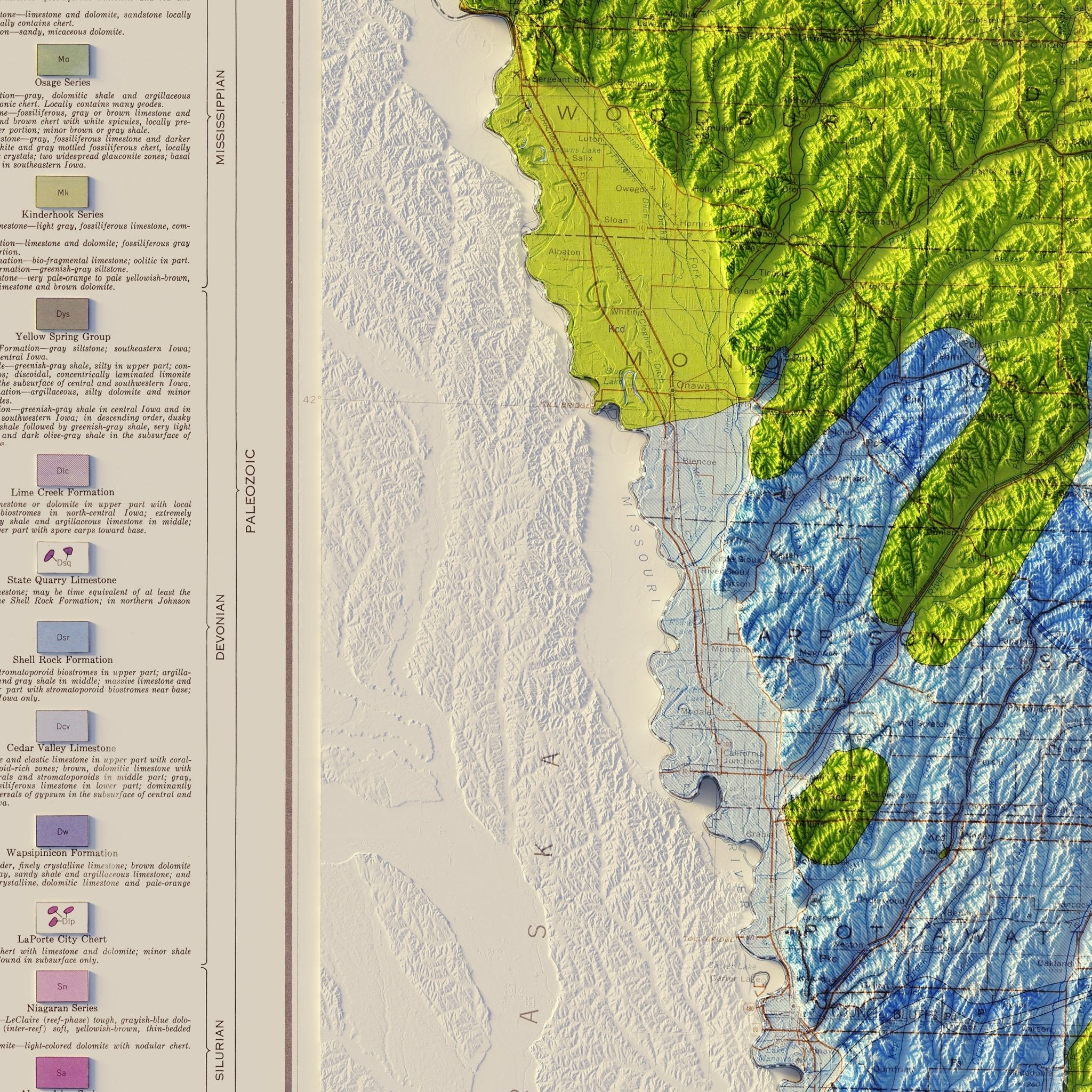Iowa 1969 Shaded Relief Map - Muir Way - Vintage Relief