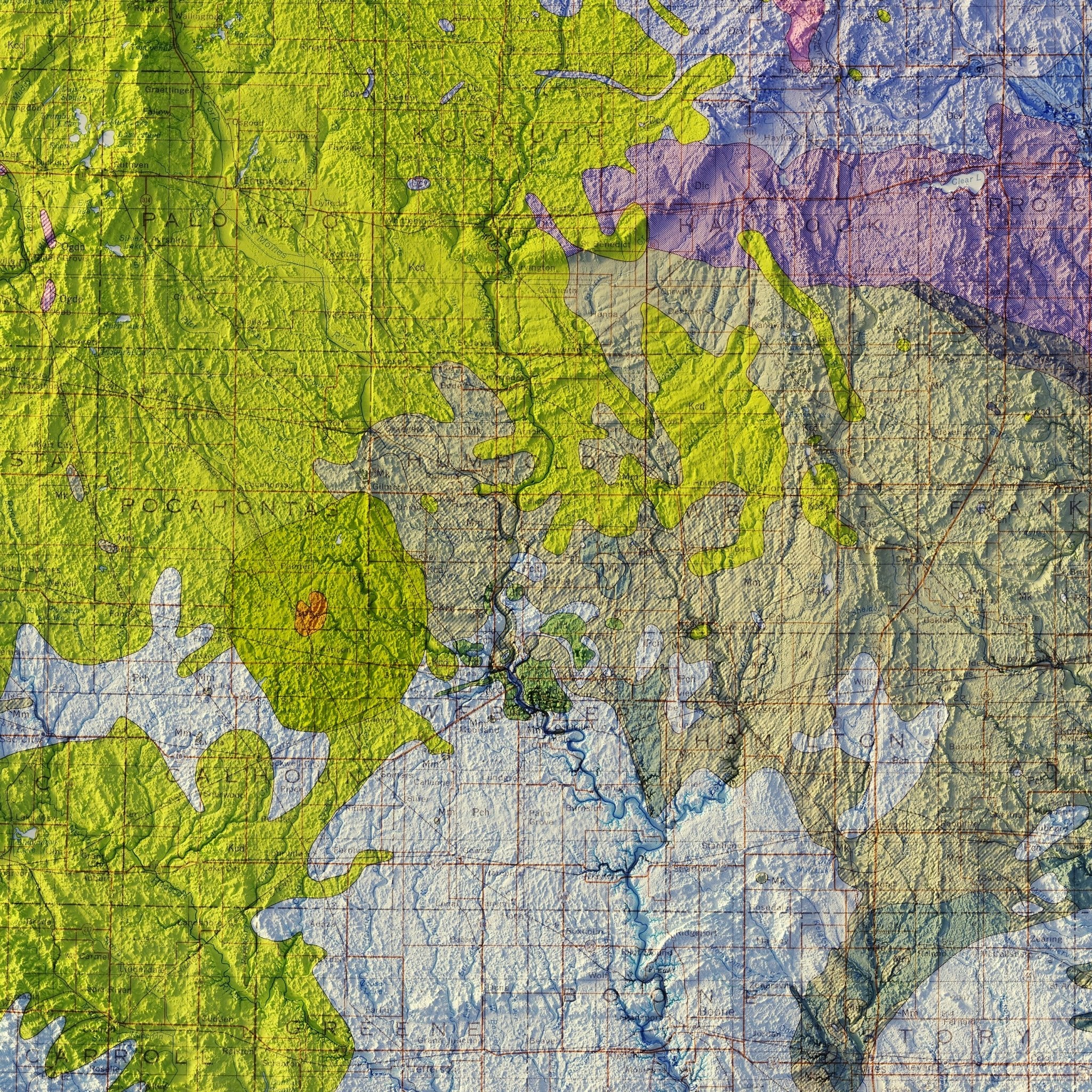 Iowa 1969 Shaded Relief Map - Muir Way - Vintage Relief