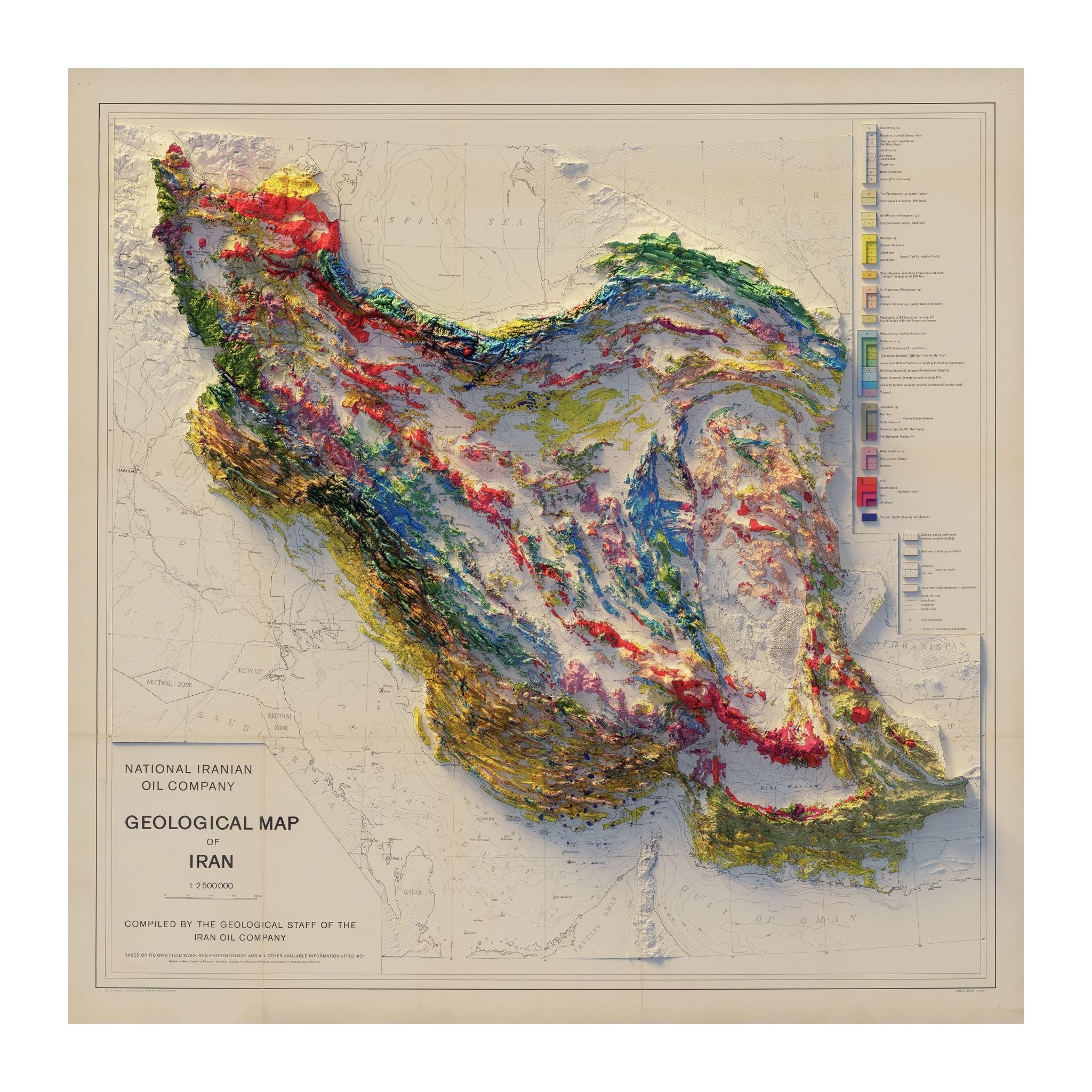 Iran 1957 Shaded Relief Map - Muir Way - Vintage Relief