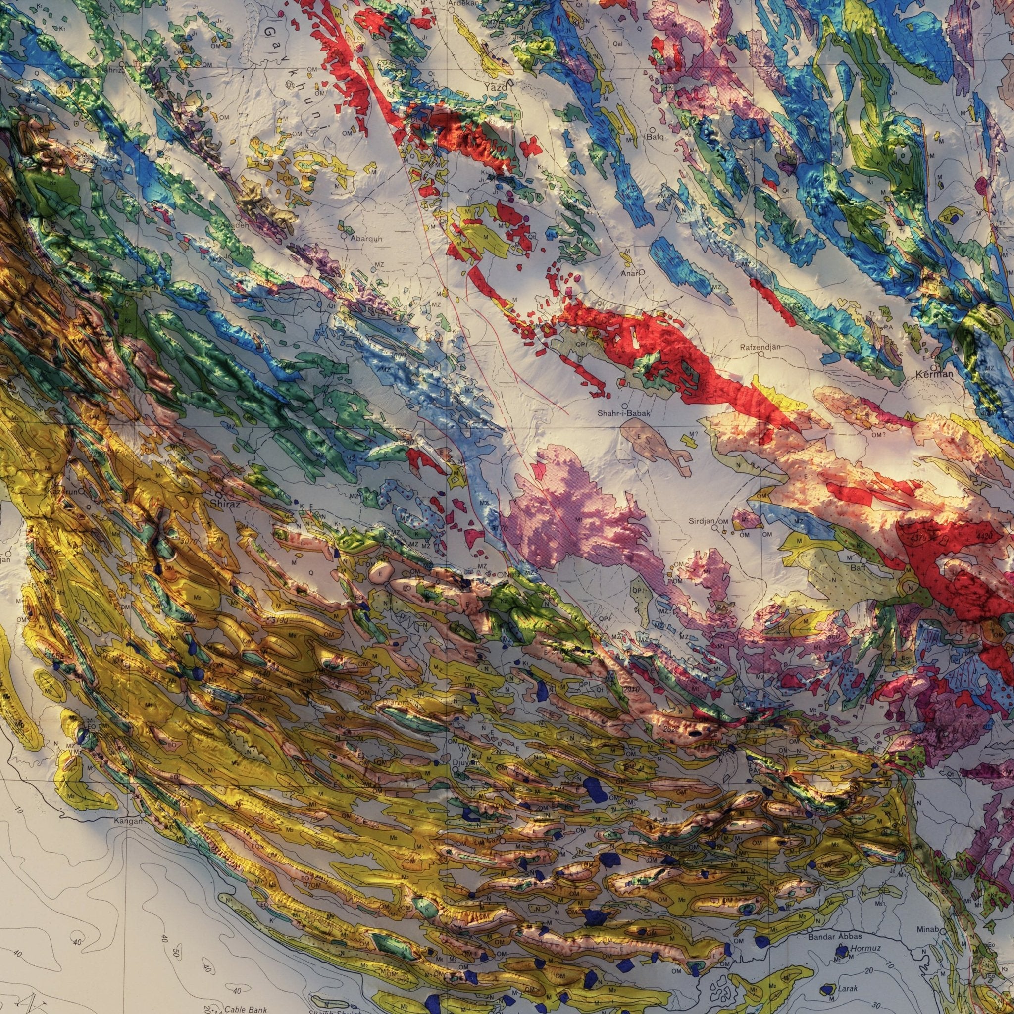 Iran 1957 Shaded Relief Map - Muir Way - Vintage Relief