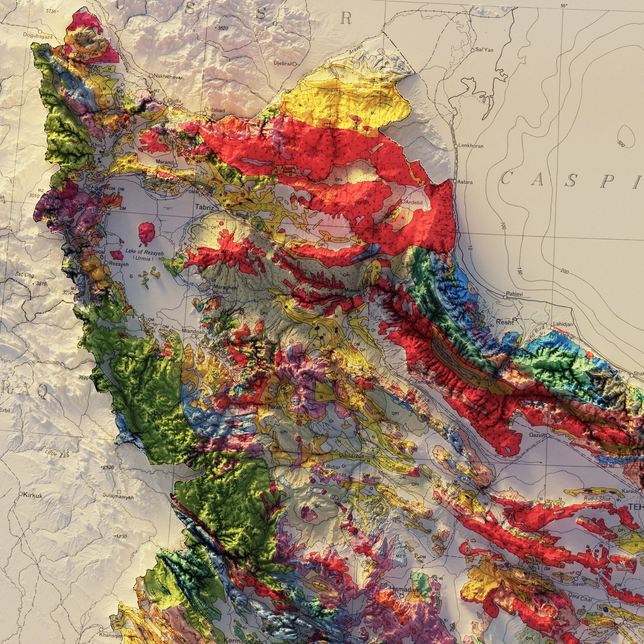 Iran 1957 Shaded Relief Map - Muir Way - Vintage Relief