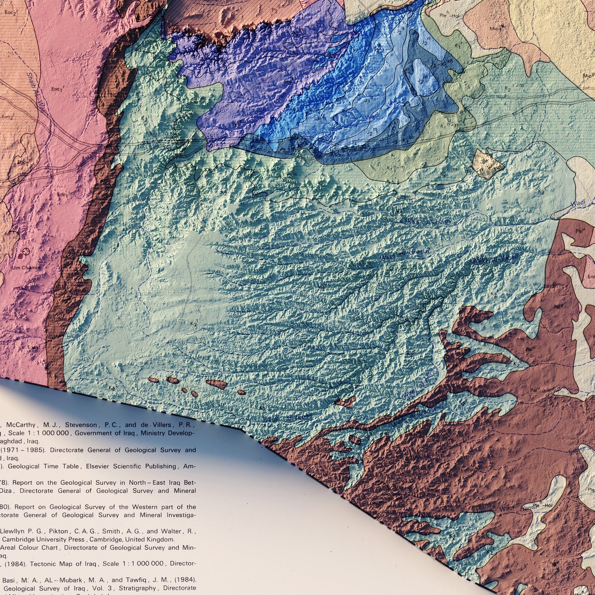 Iraq 1986 Shaded Relief Map - Muir Way - Vintage Relief