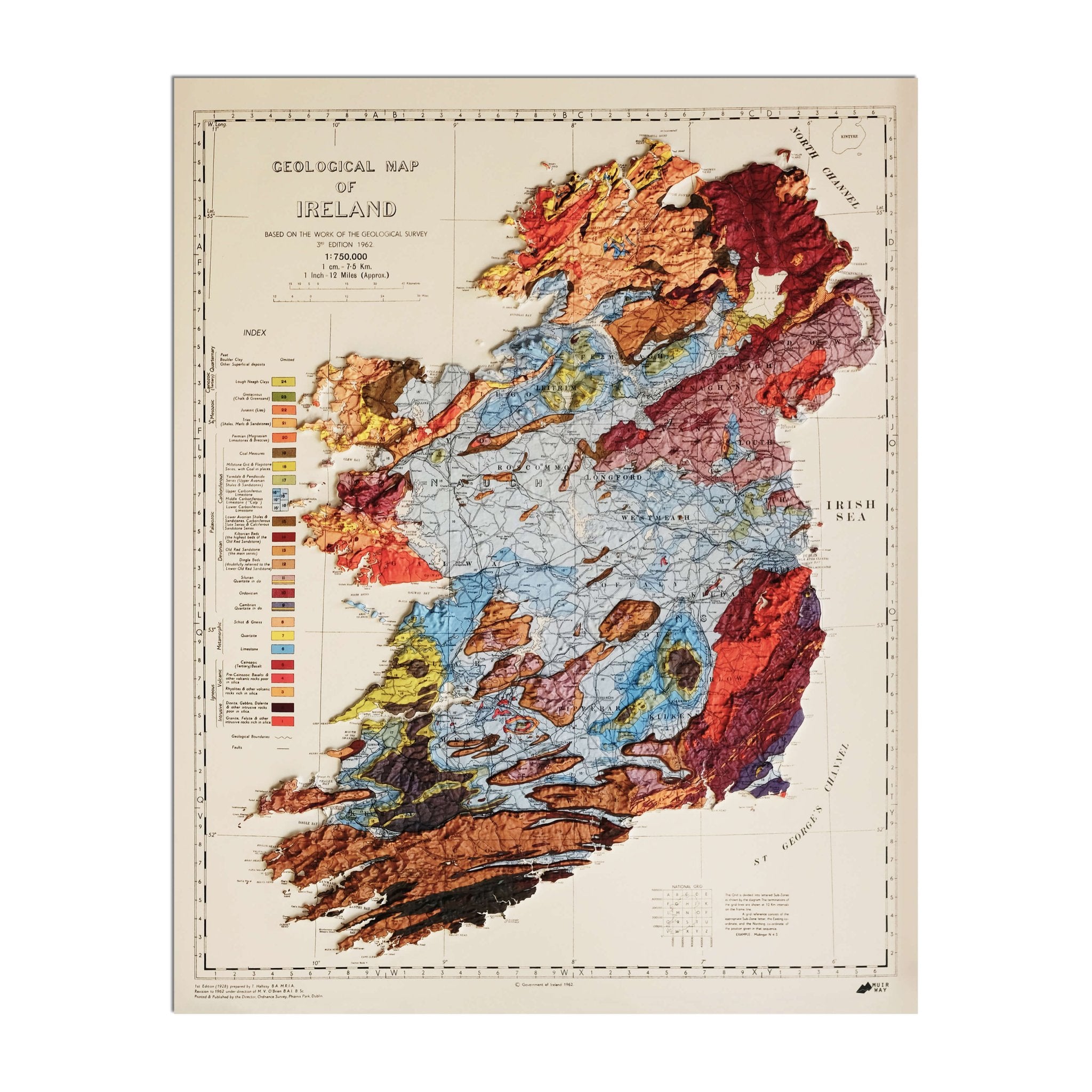 Ireland 1962 3D Raised Relief Map - Muir Way - 3D